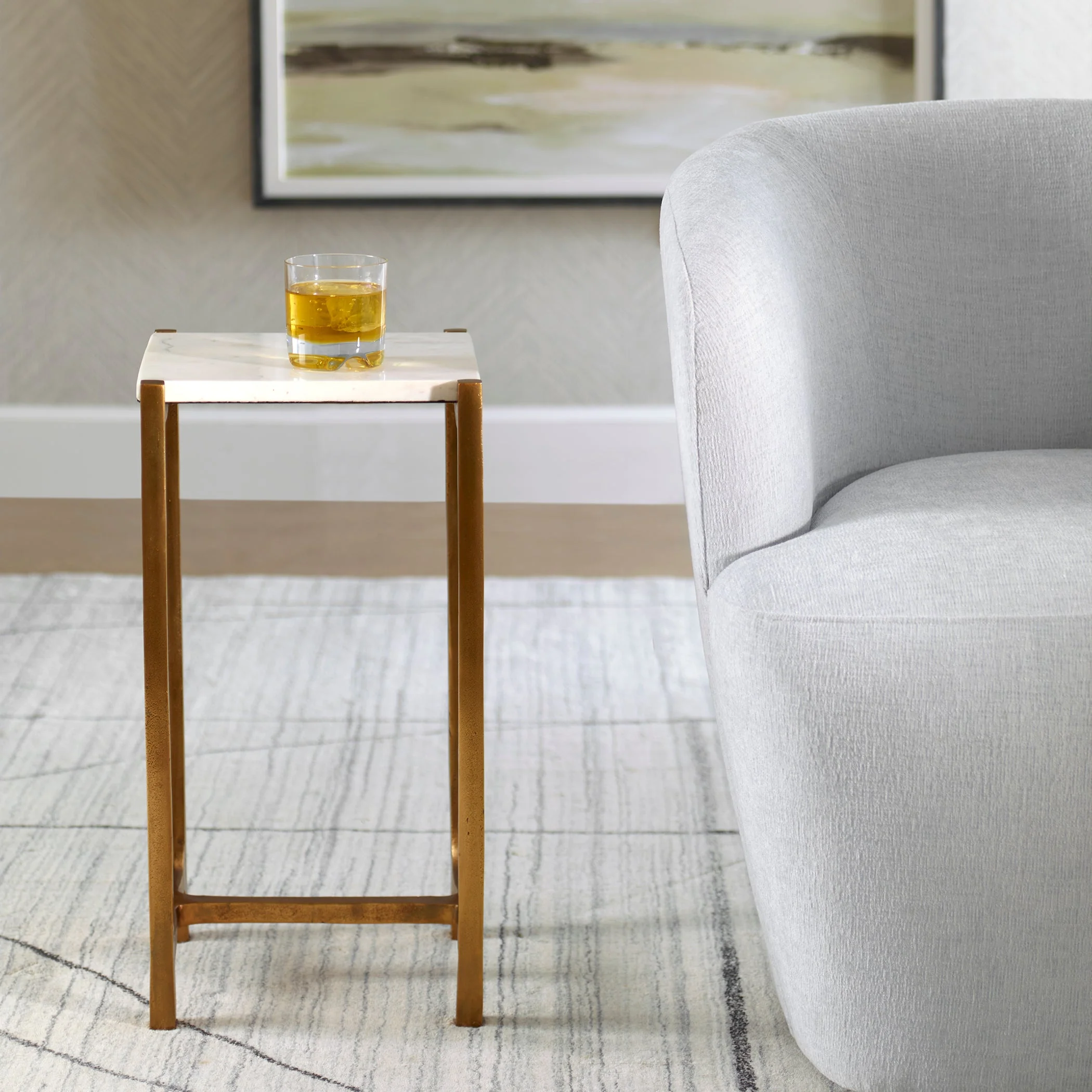 Uttermost Affinity White Marble Accent Table - Image 3