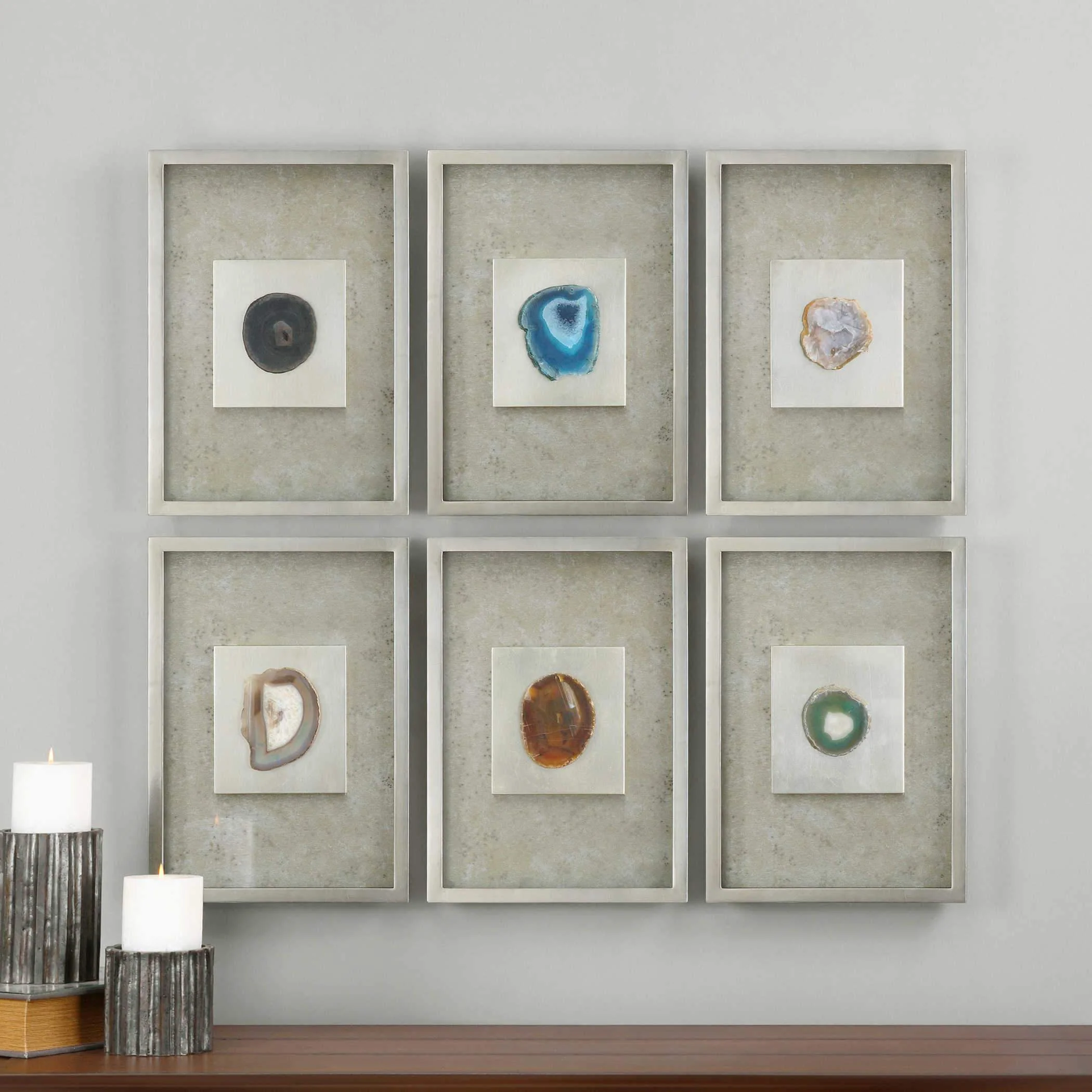 Uttermost Agate Stone Silver Shadow Box, S/6