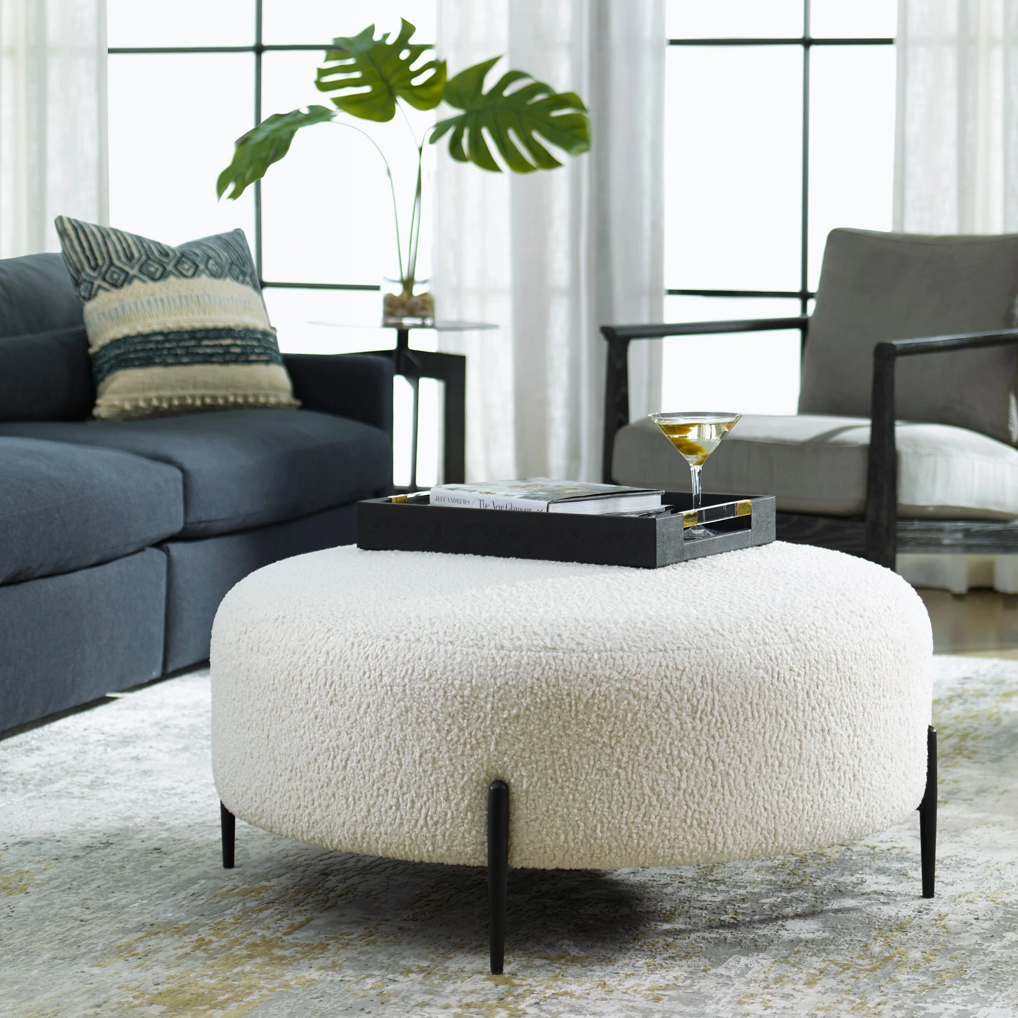 Uttermost Arles Large Plush White Ottoman - Image 2