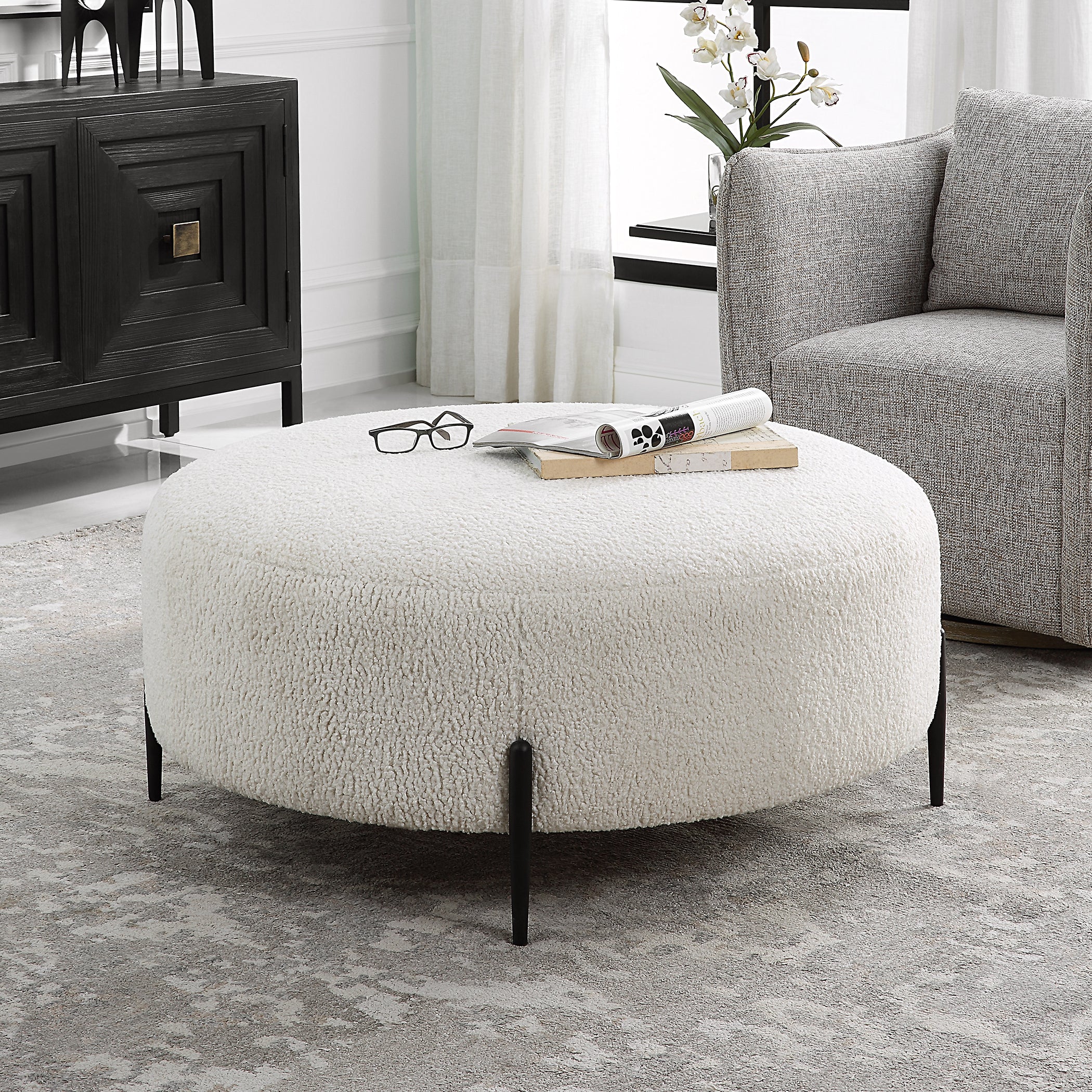 Uttermost Arles Large Plush White Ottoman - Image 3