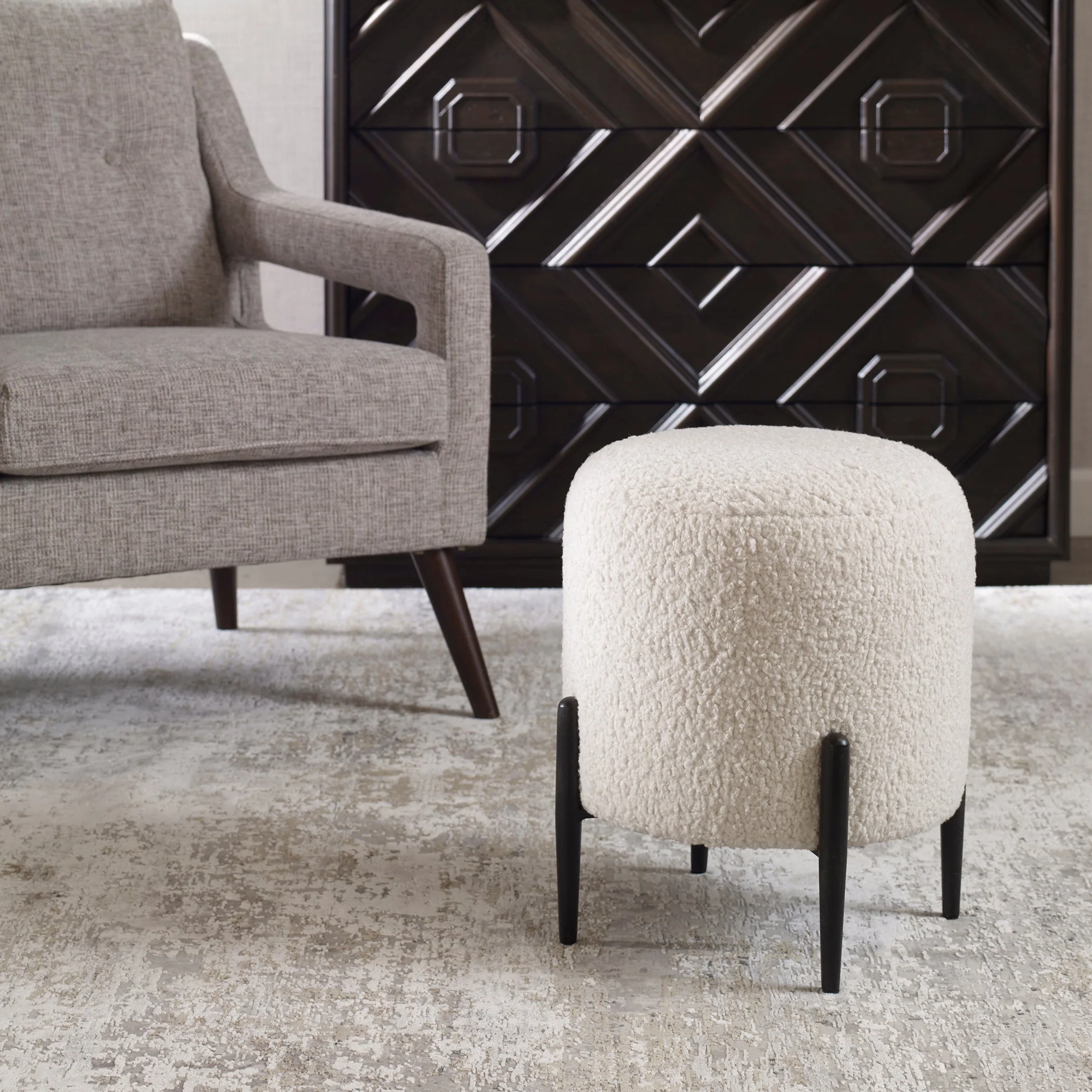 Uttermost Arles White Shearling Ottoman - Image 4