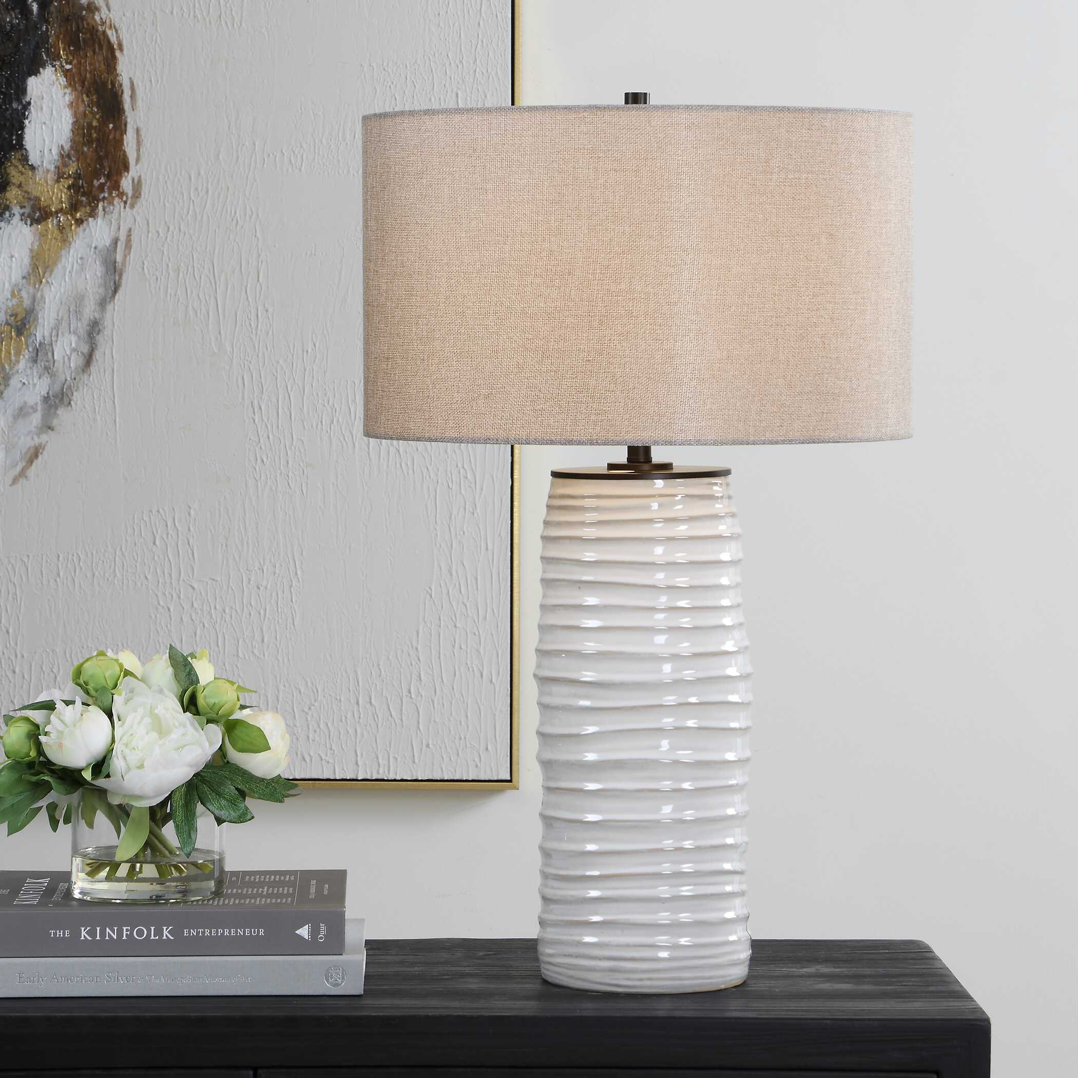 Uttermost Barat White Ceramic Table Lamp - Image 2