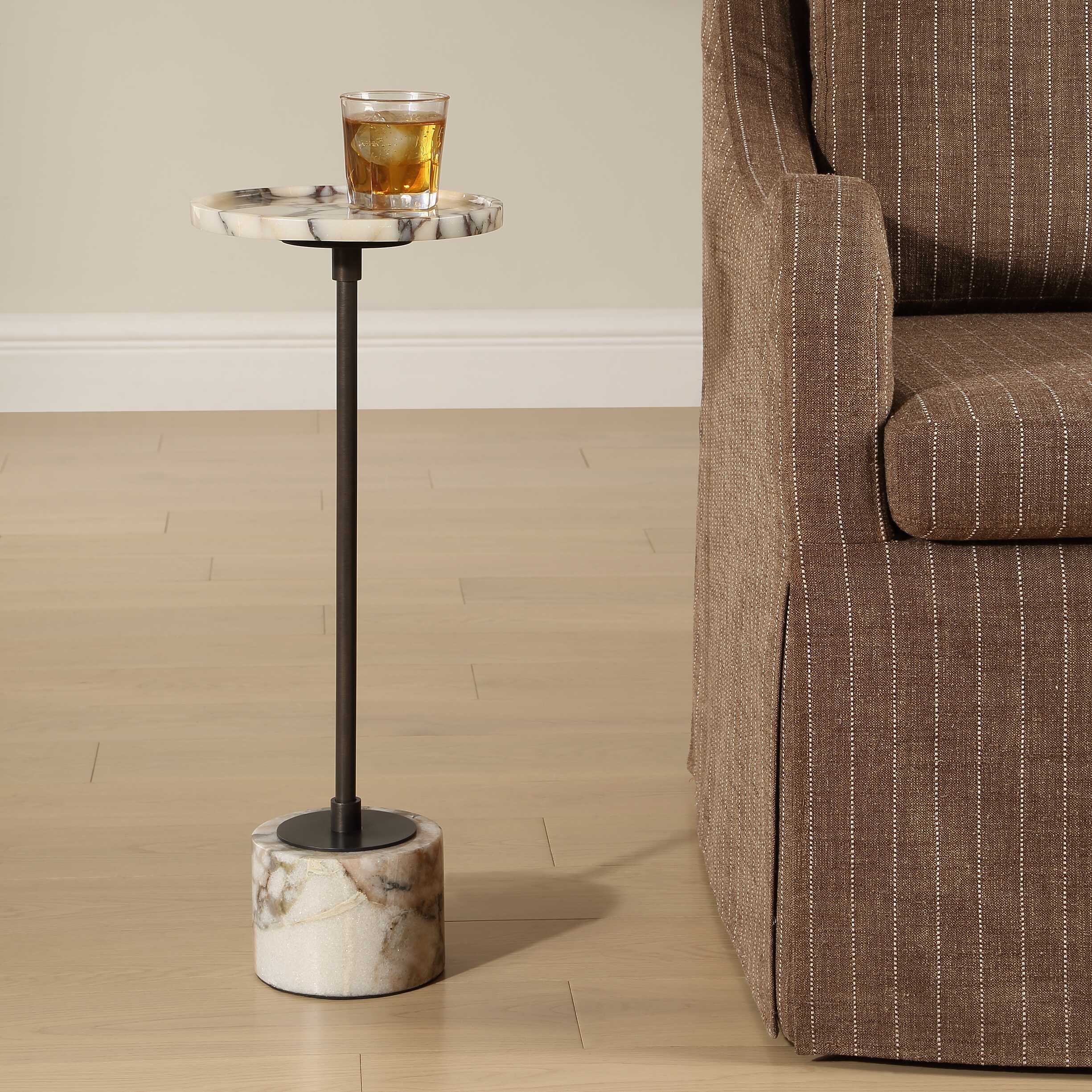 Uttermost Brunson White Marble Drink Table - Image 3