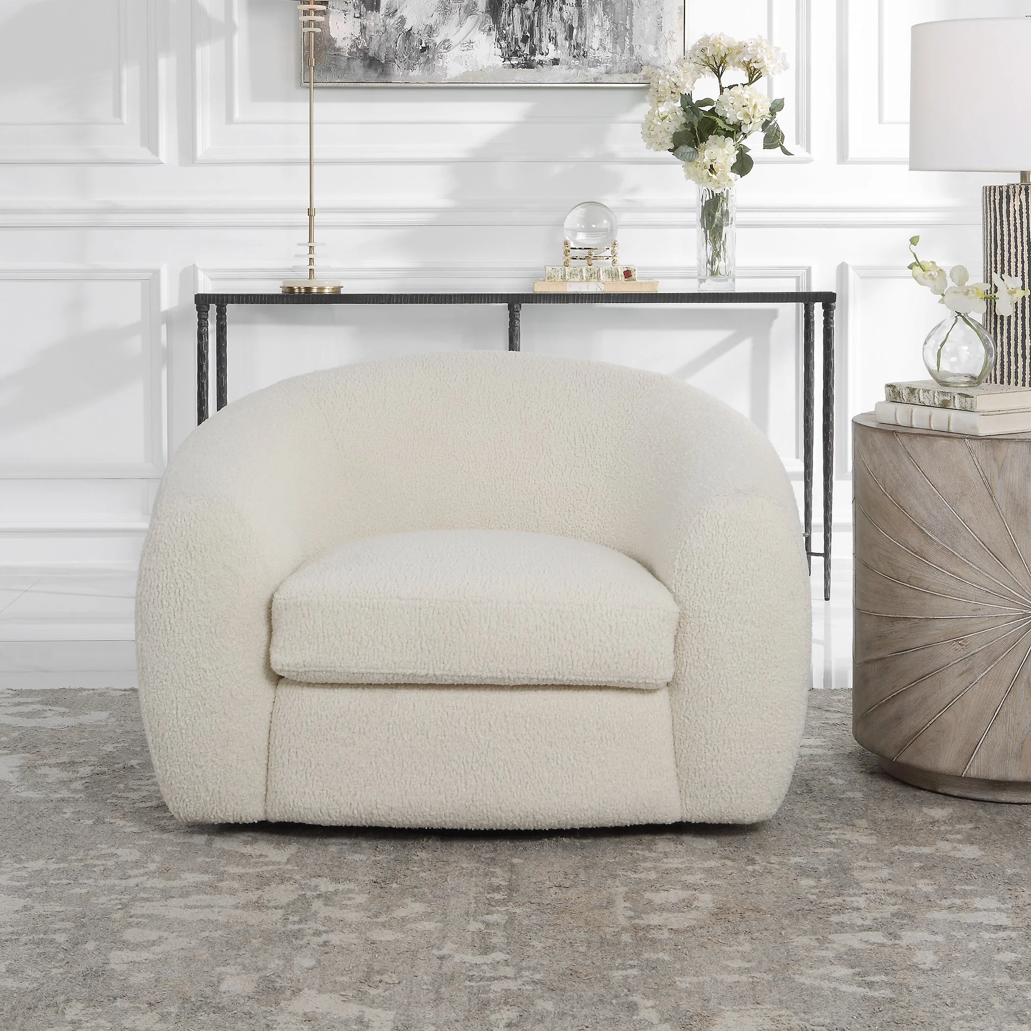 Uttermost Capra Art Deco White Swivel Chair - Image 3