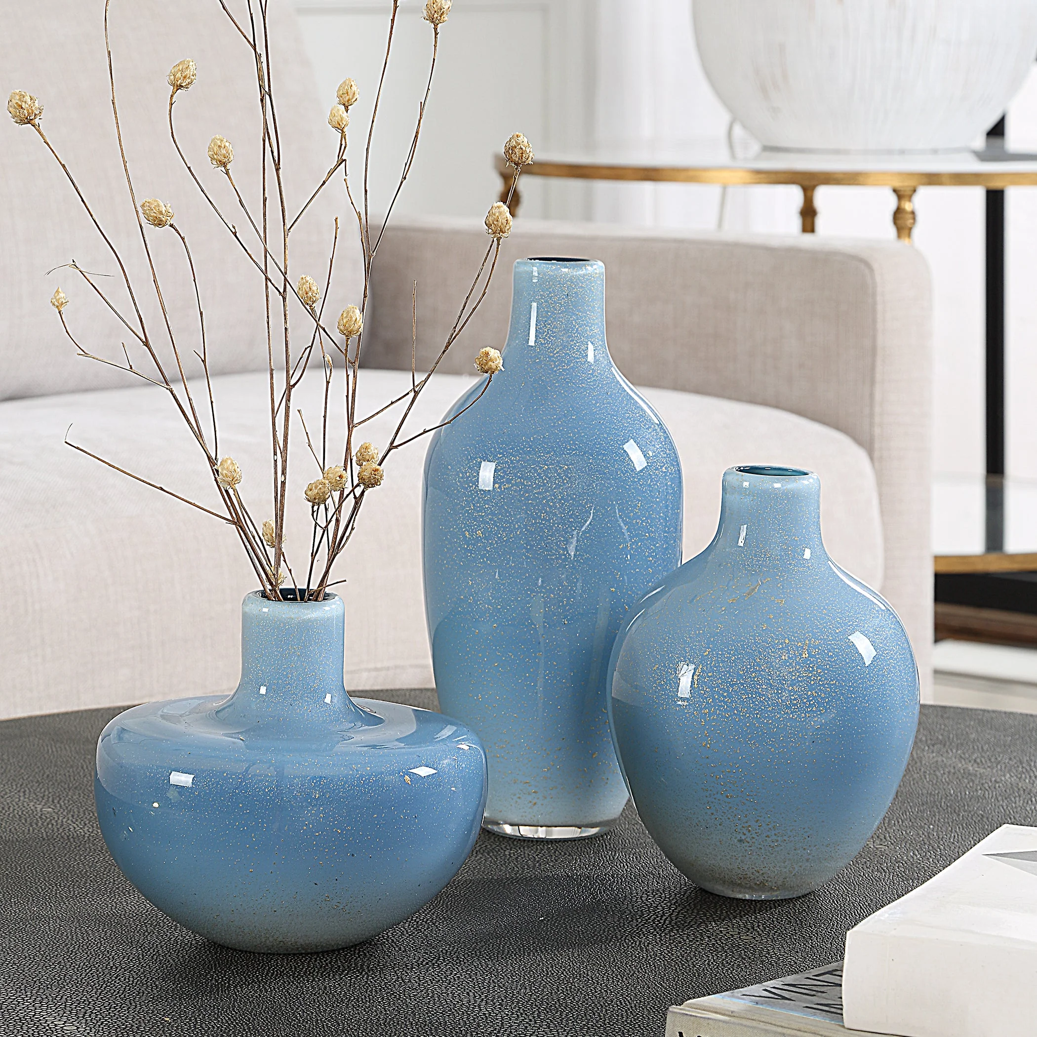 Uttermost Celestial Frost Blue Vases Set/3 - Image 2