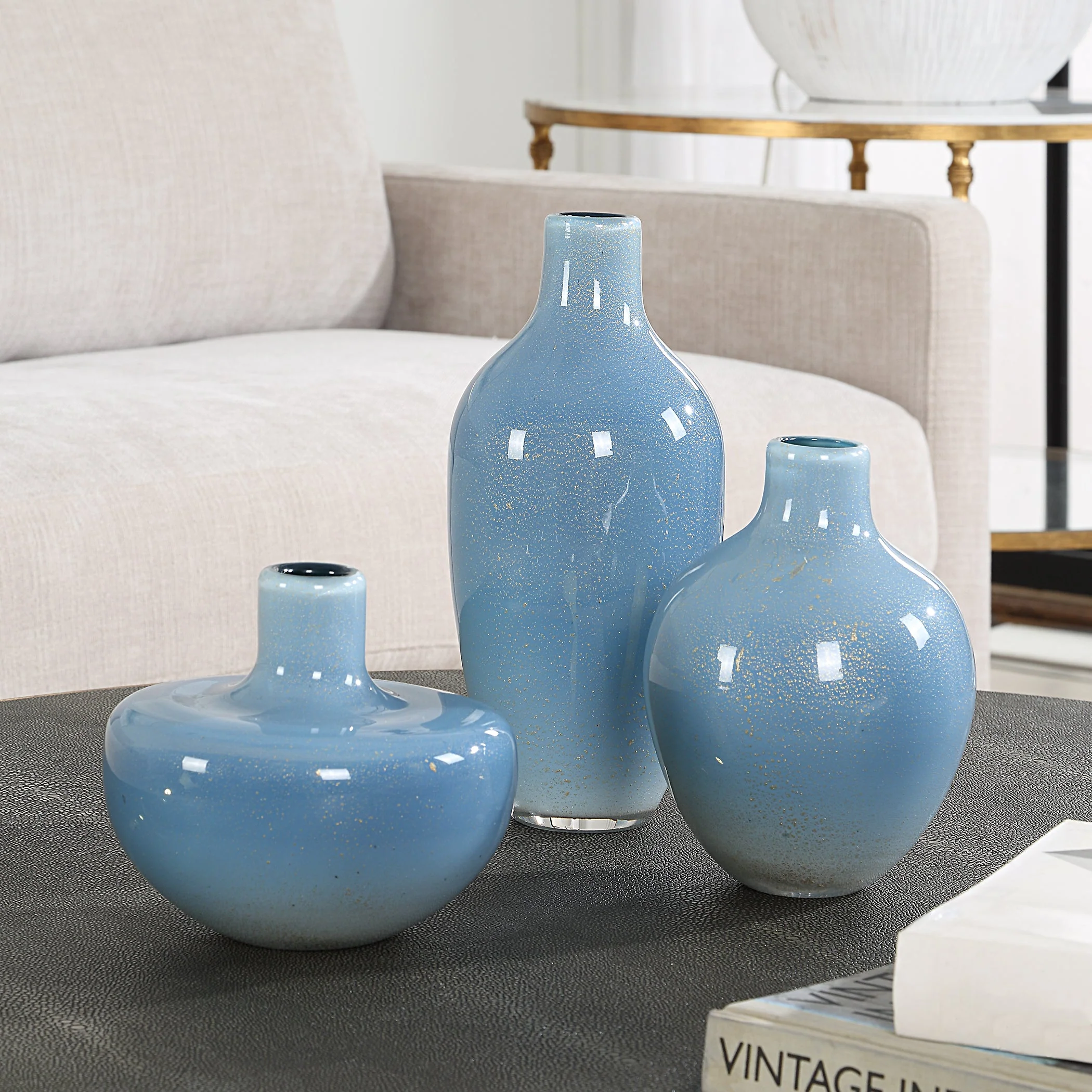 Uttermost Celestial Frost Blue Vases Set/3 - Image 3