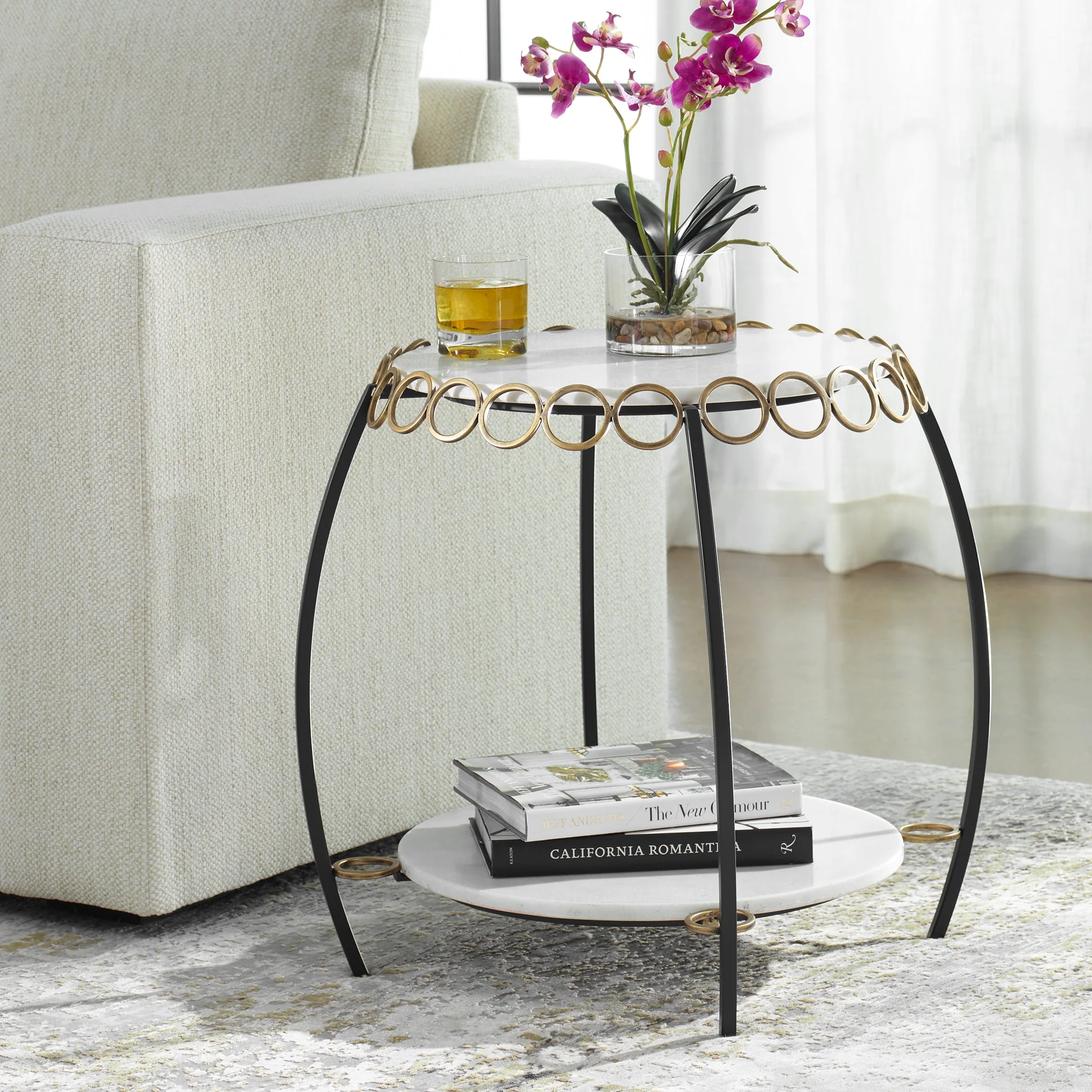 Uttermost Chainlink White Marble Side Table - Image 2