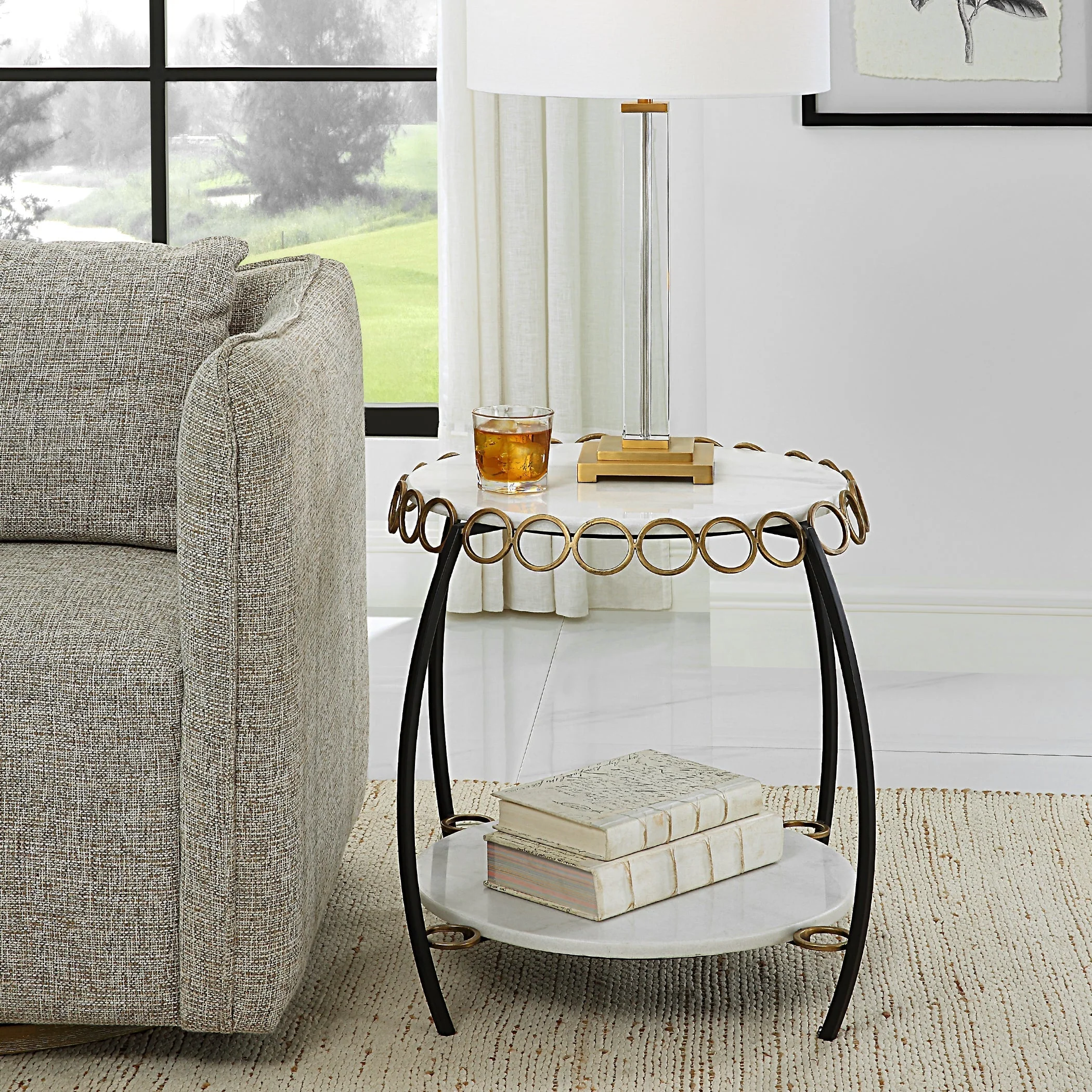 Uttermost Chainlink White Marble Side Table - Image 3