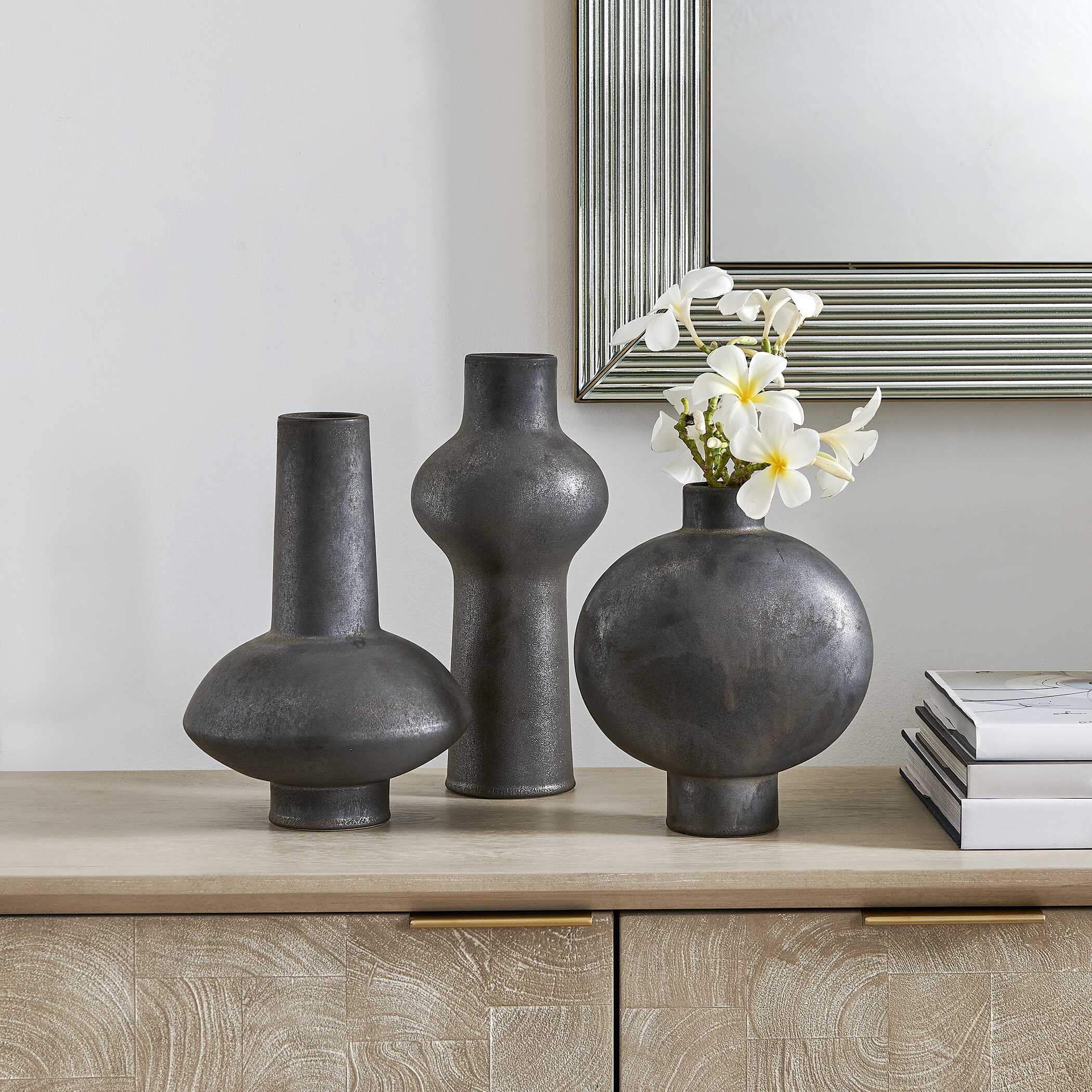 Uttermost Charcoal Bloom Indoor-Outdoor Vases Set/3 - Image 2