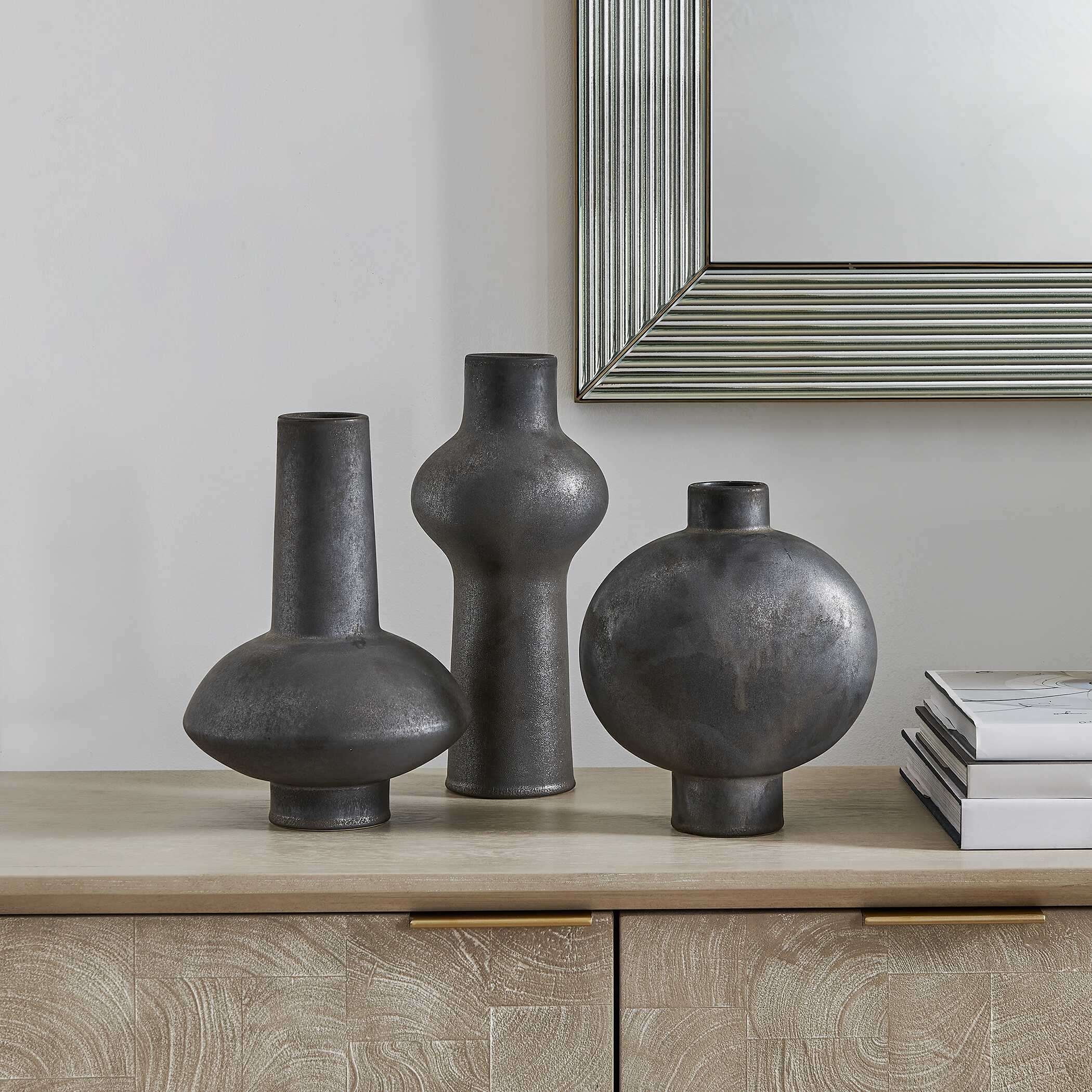 Uttermost Charcoal Bloom Indoor-Outdoor Vases Set/3 - Image 3
