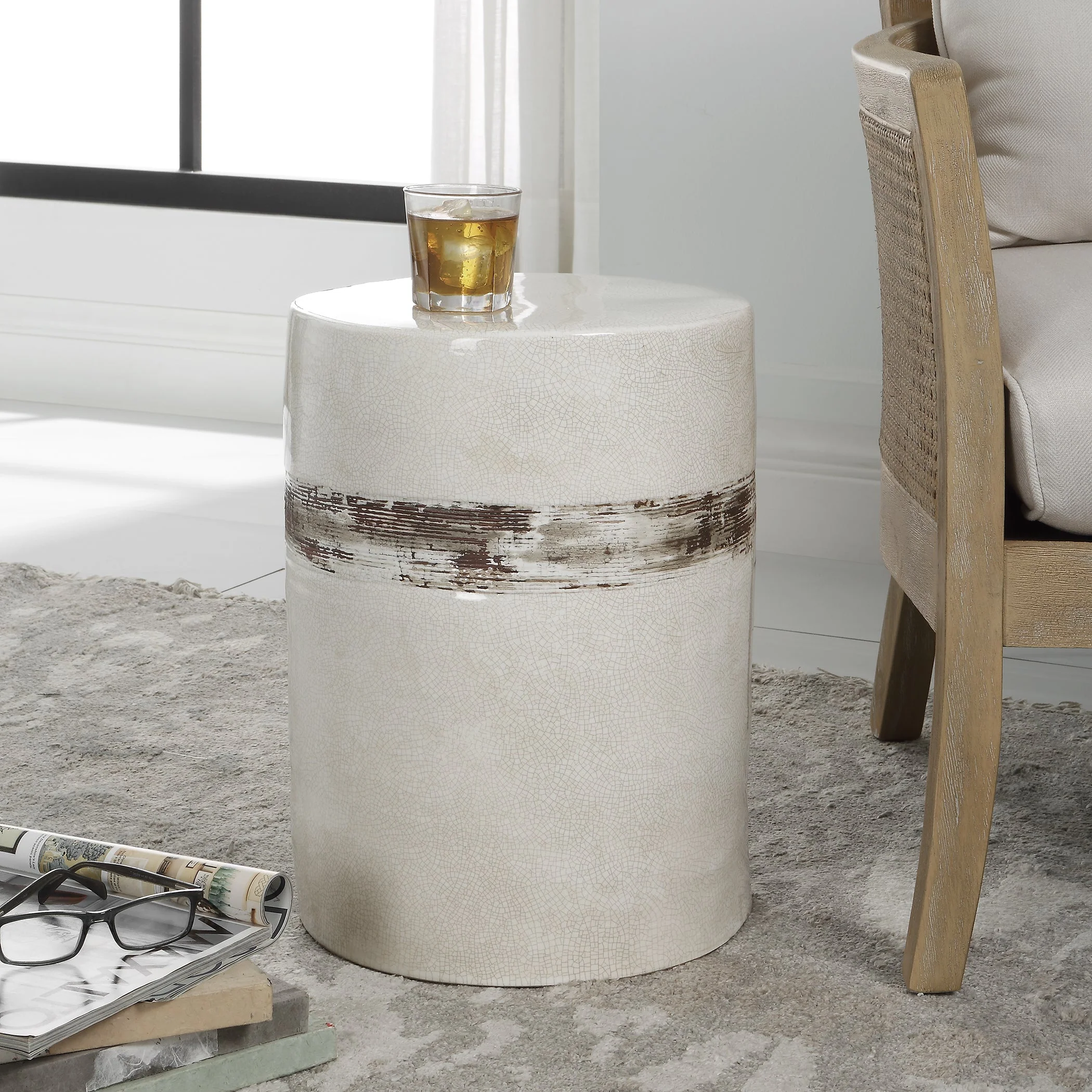 Uttermost Comanche White Ceramic Garden Stool - Image 2