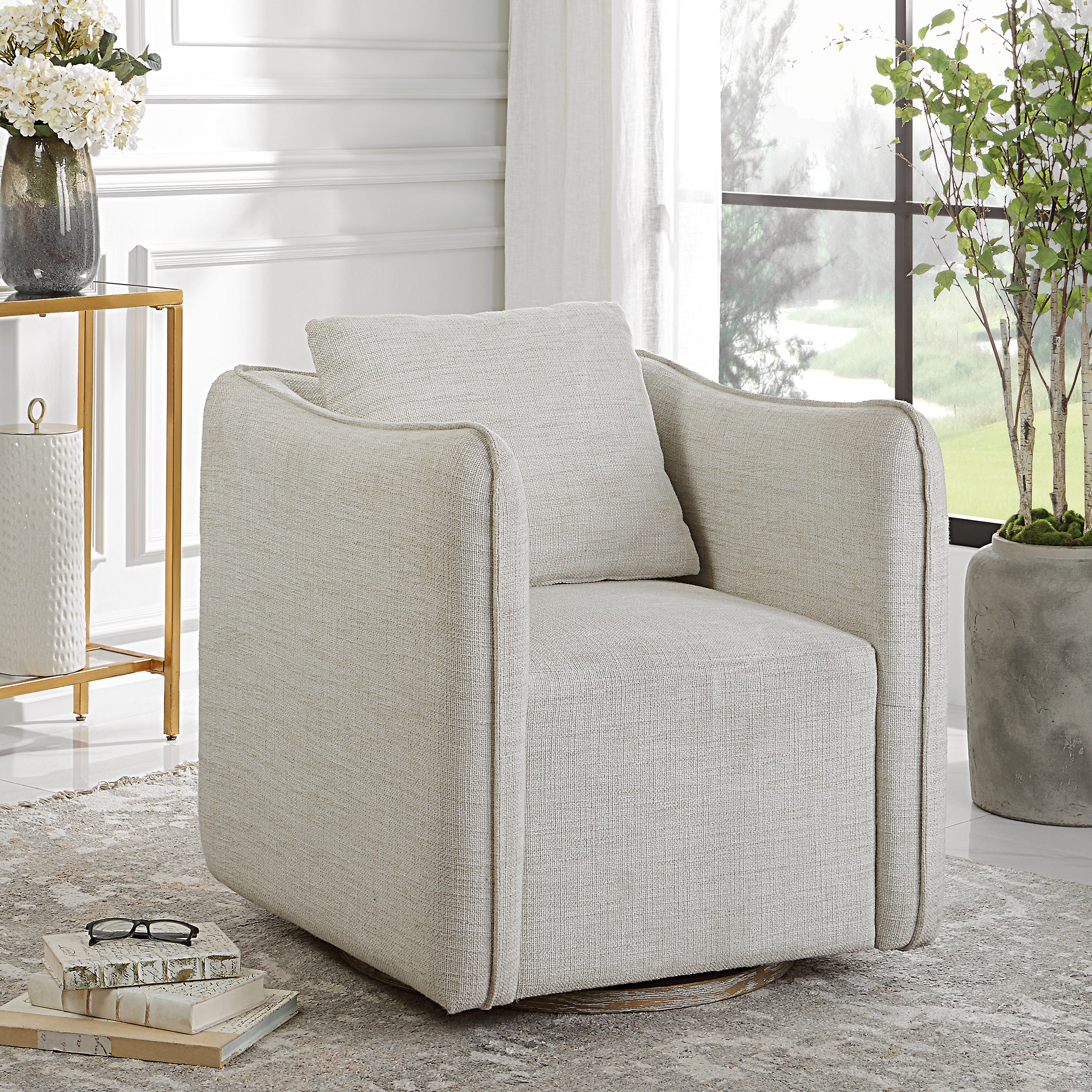 Uttermost Corben White Swivel Armchair - Image 3