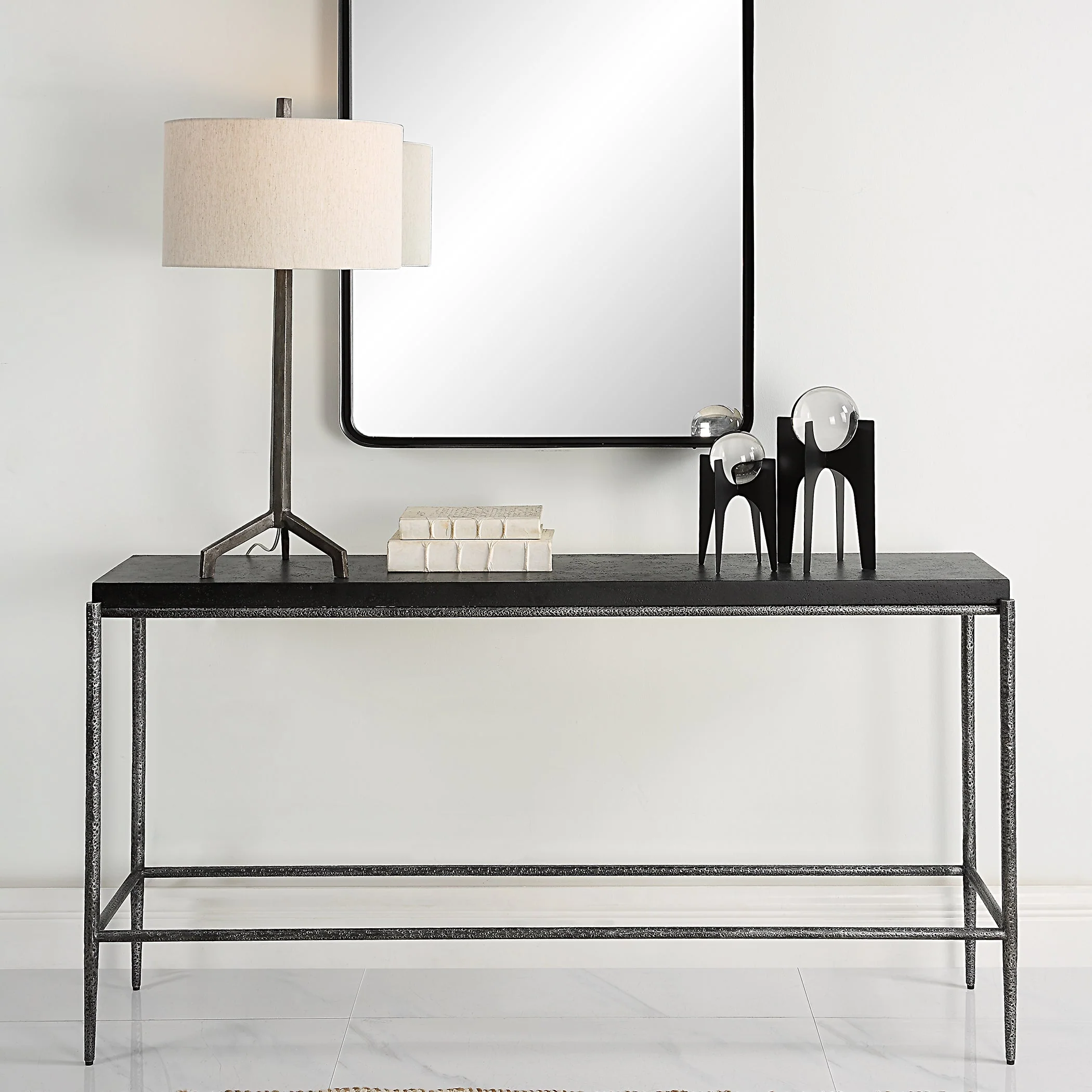Uttermost Crescendo Black Concrete Console Table - Image 2