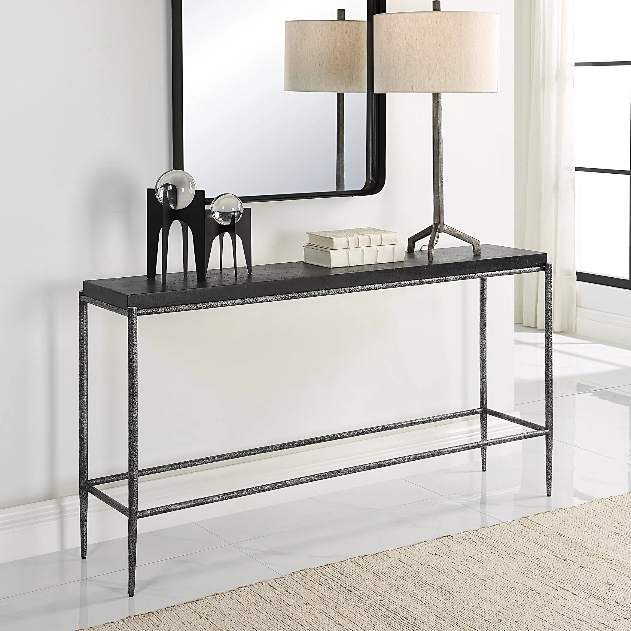 Uttermost Crescendo Black Concrete Console Table - Image 3