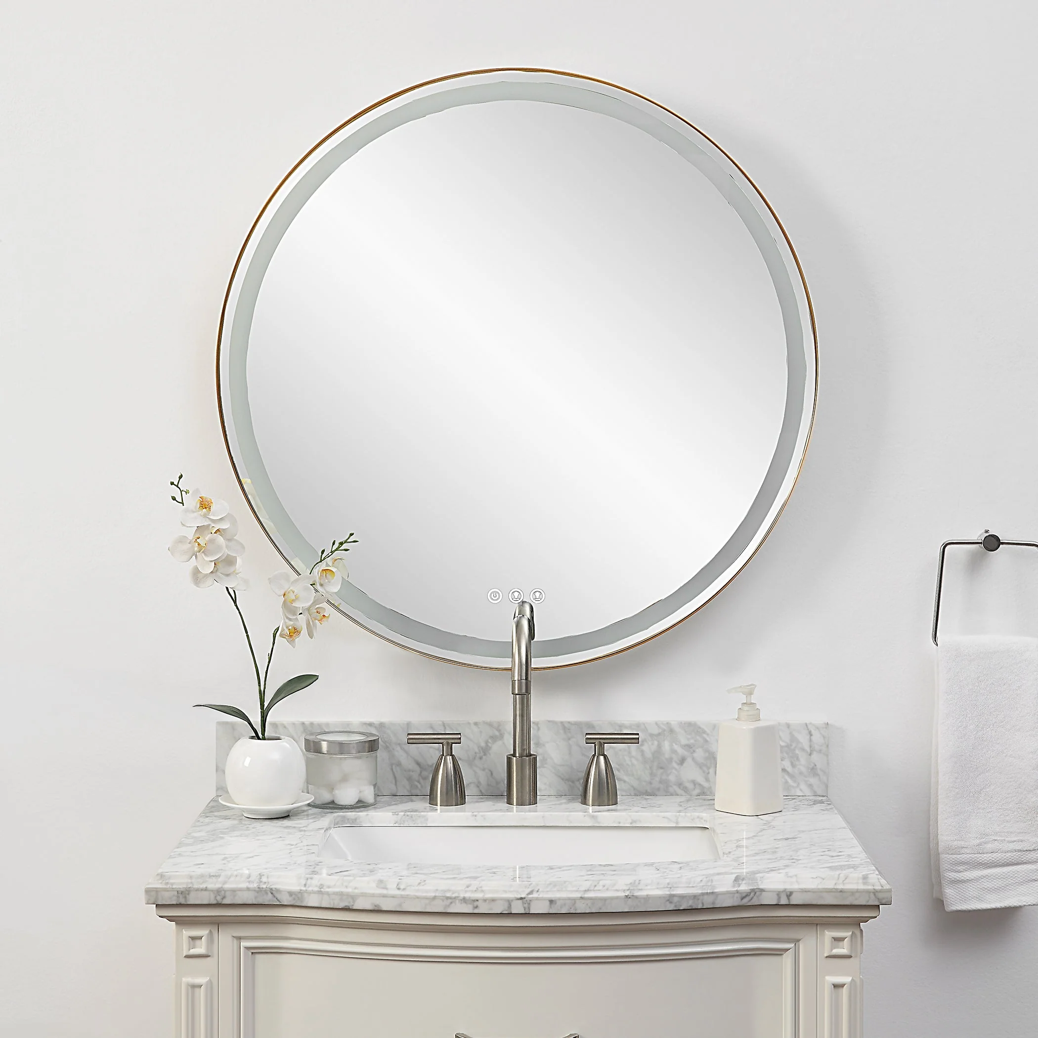 Uttermost Crofton Lighted Brass Round Mirror - Image 2