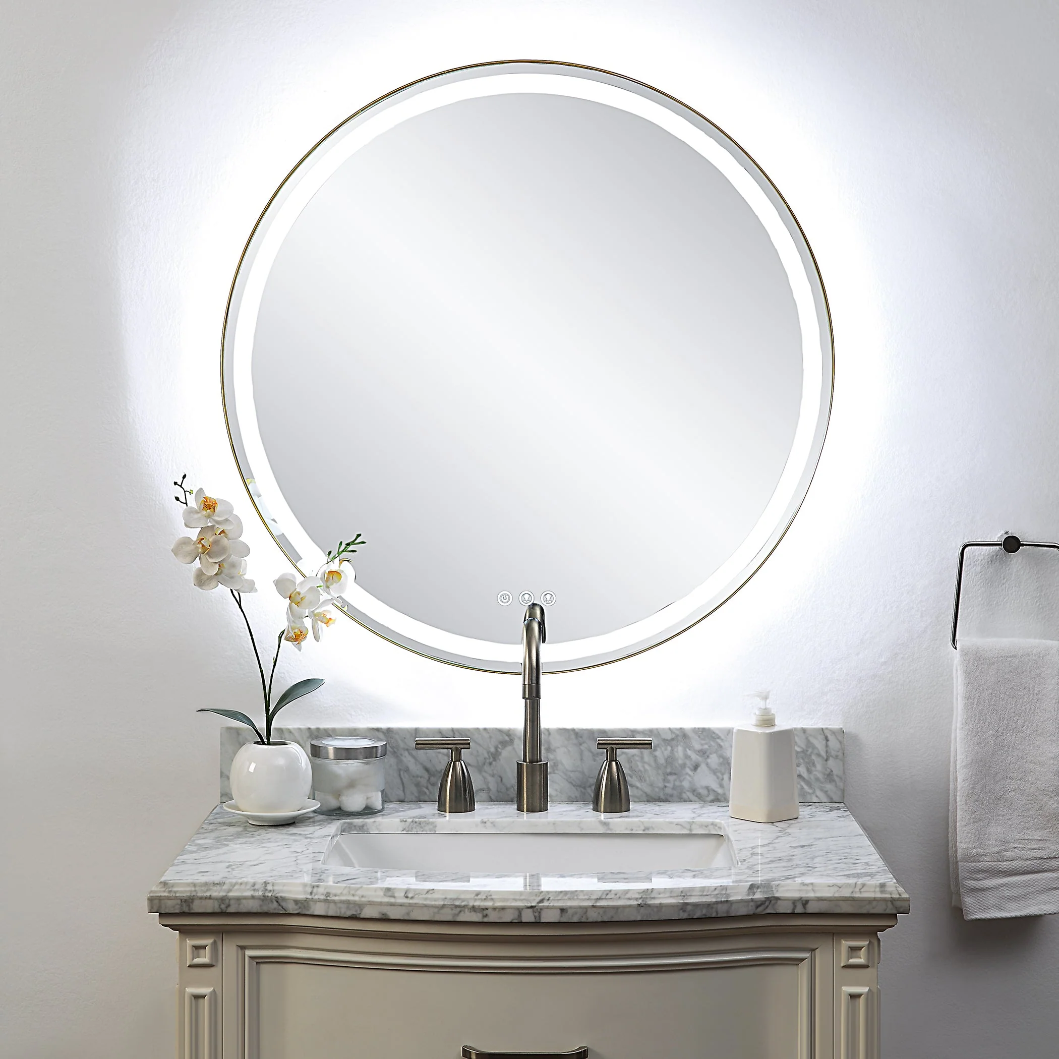 Uttermost Crofton Lighted Brass Round Mirror - Image 3