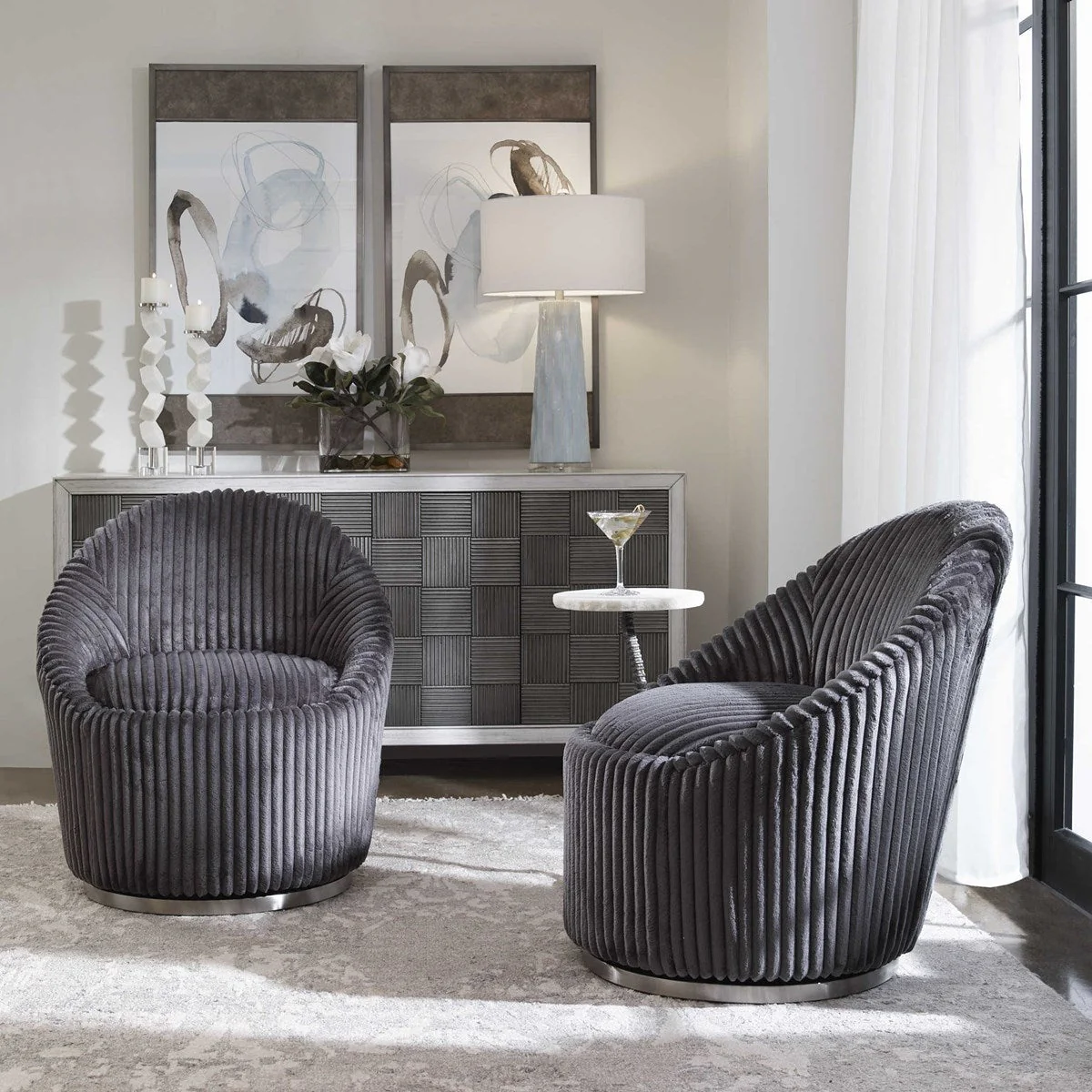 Uttermost Crue Swivel Chair, Gunmetal