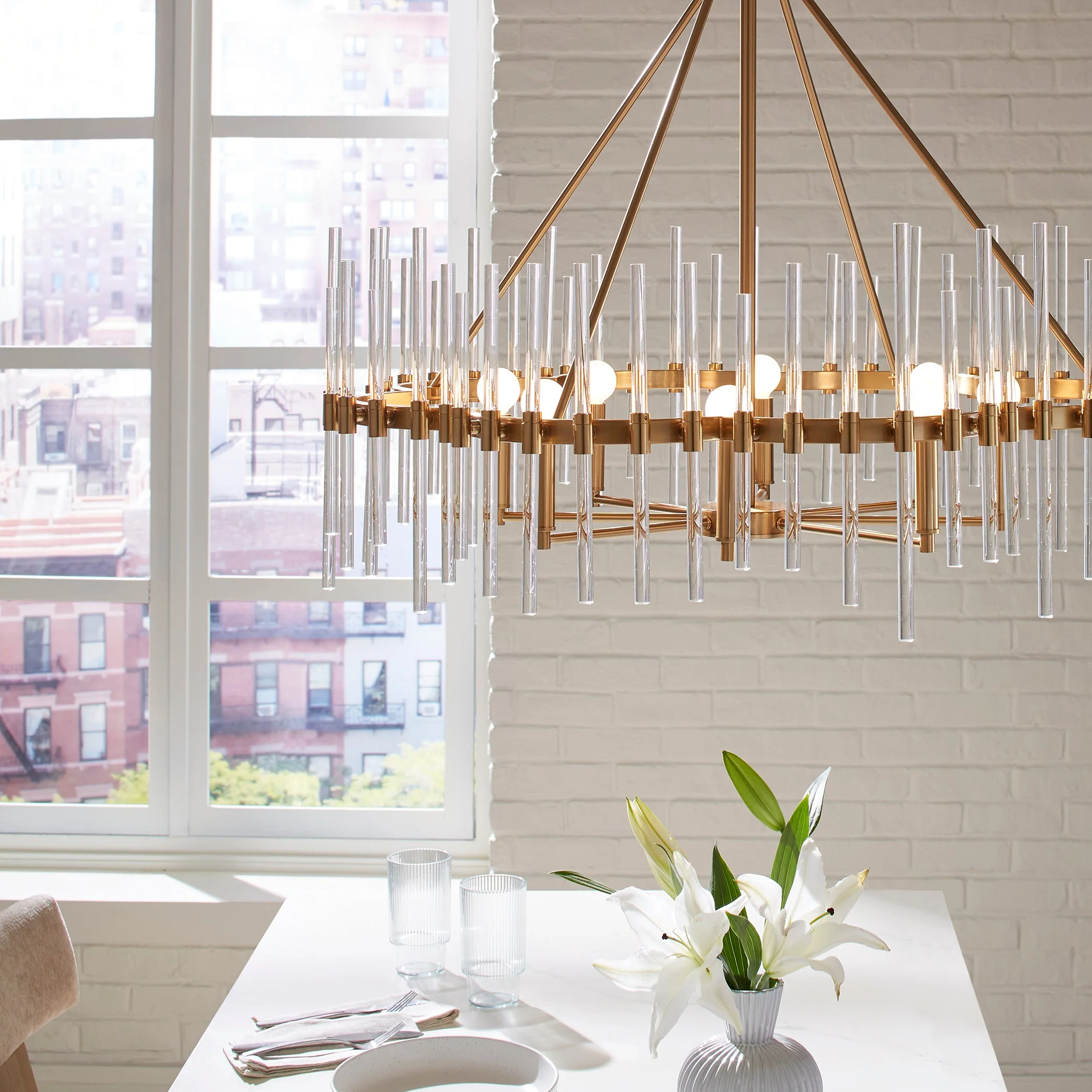 Uttermost Crystal Stick 8 Light Brass Chandelier - Image 3