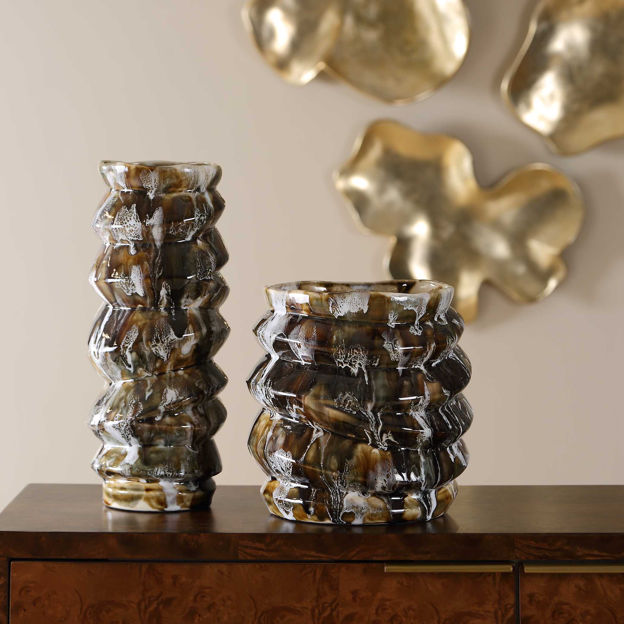 Uttermost Cuoco Glazed Brown Vases, S/2 - Image 2