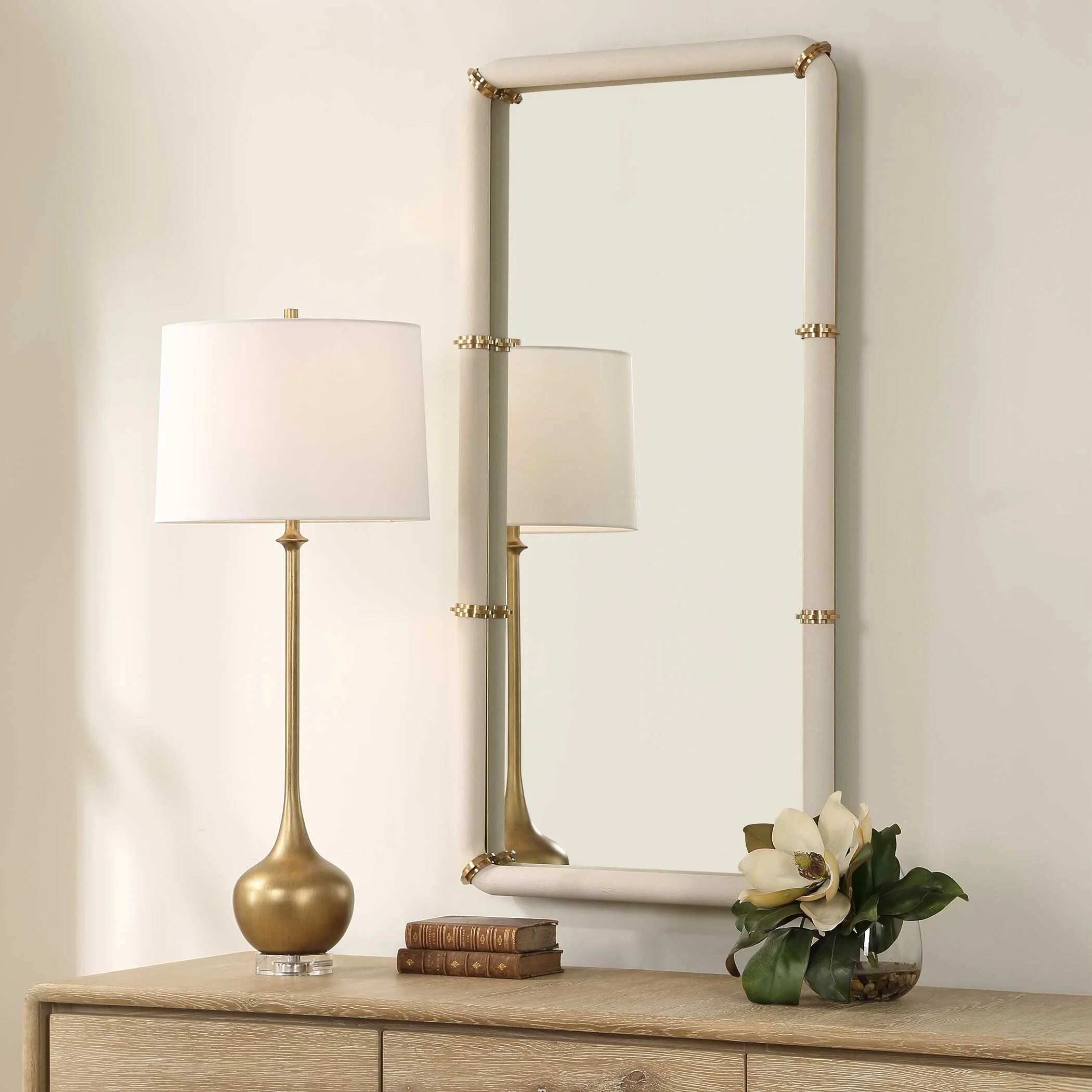 Uttermost Cyprus White Leather Mirror - Image 3
