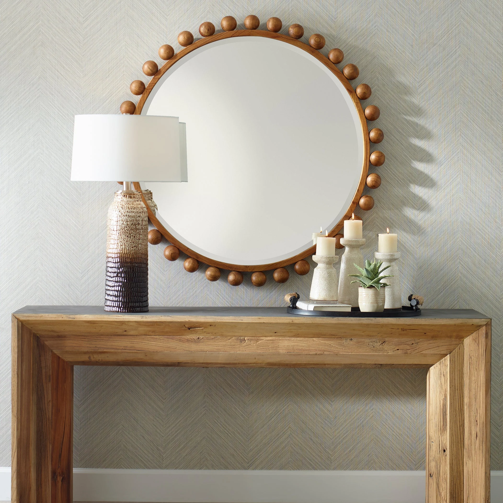 Uttermost Cyra Wood Beaded Round Mirror - Image 2