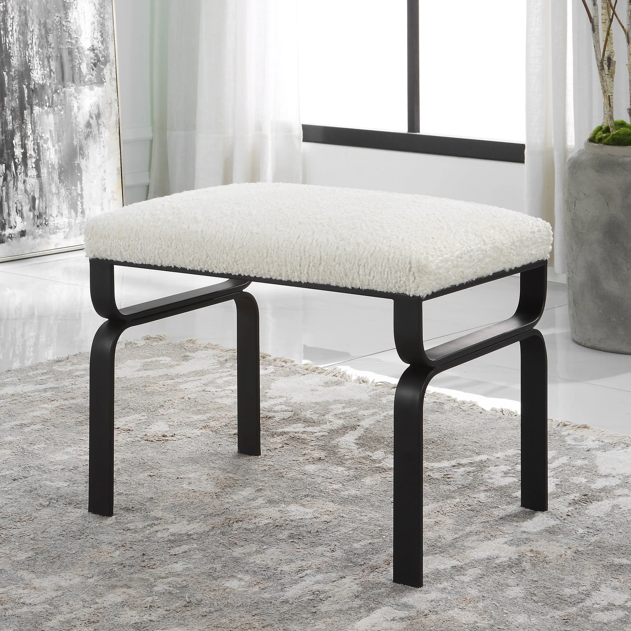 Uttermost Diverge White Shearling Small Bench - Image 2