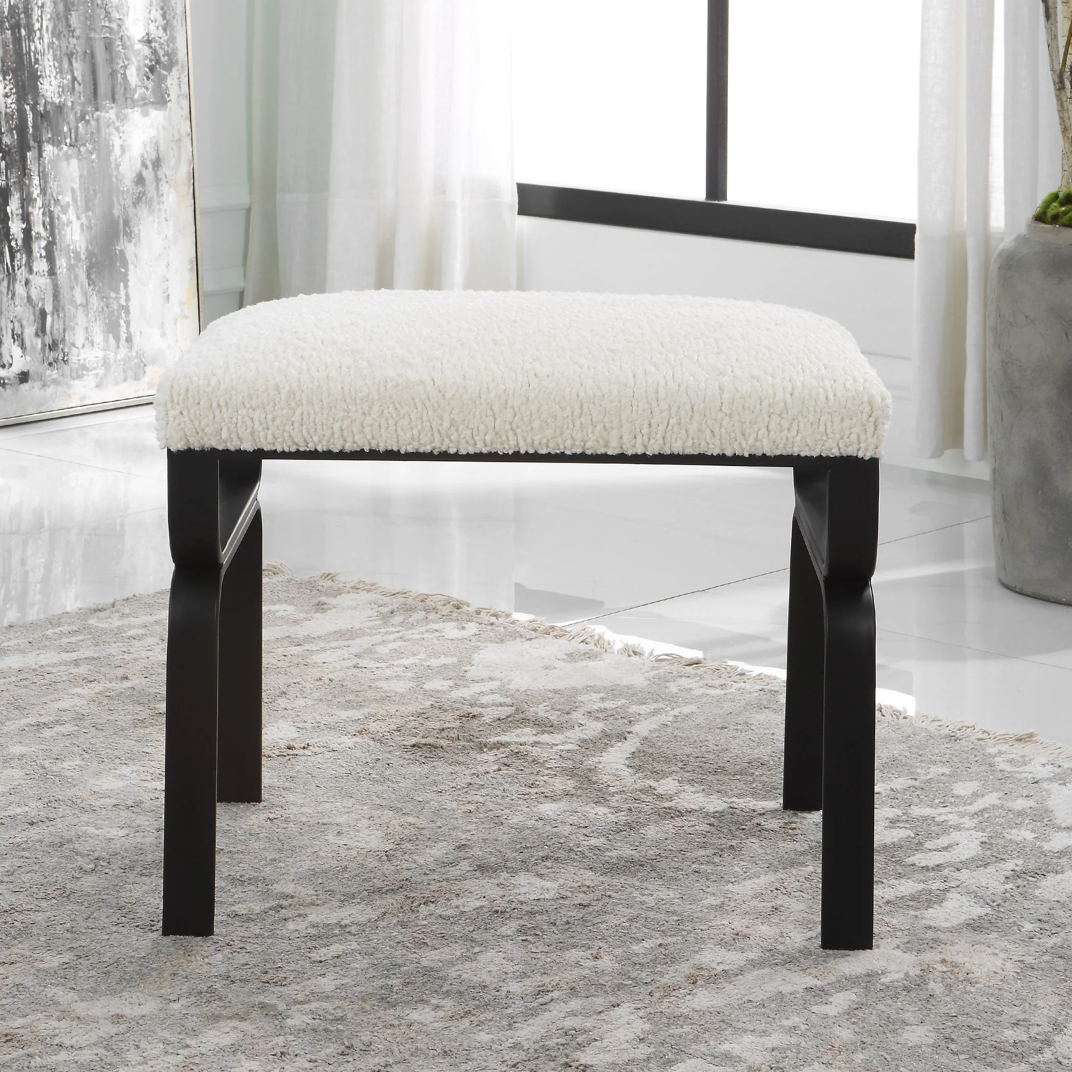 Uttermost Diverge White Shearling Small Bench - Image 4