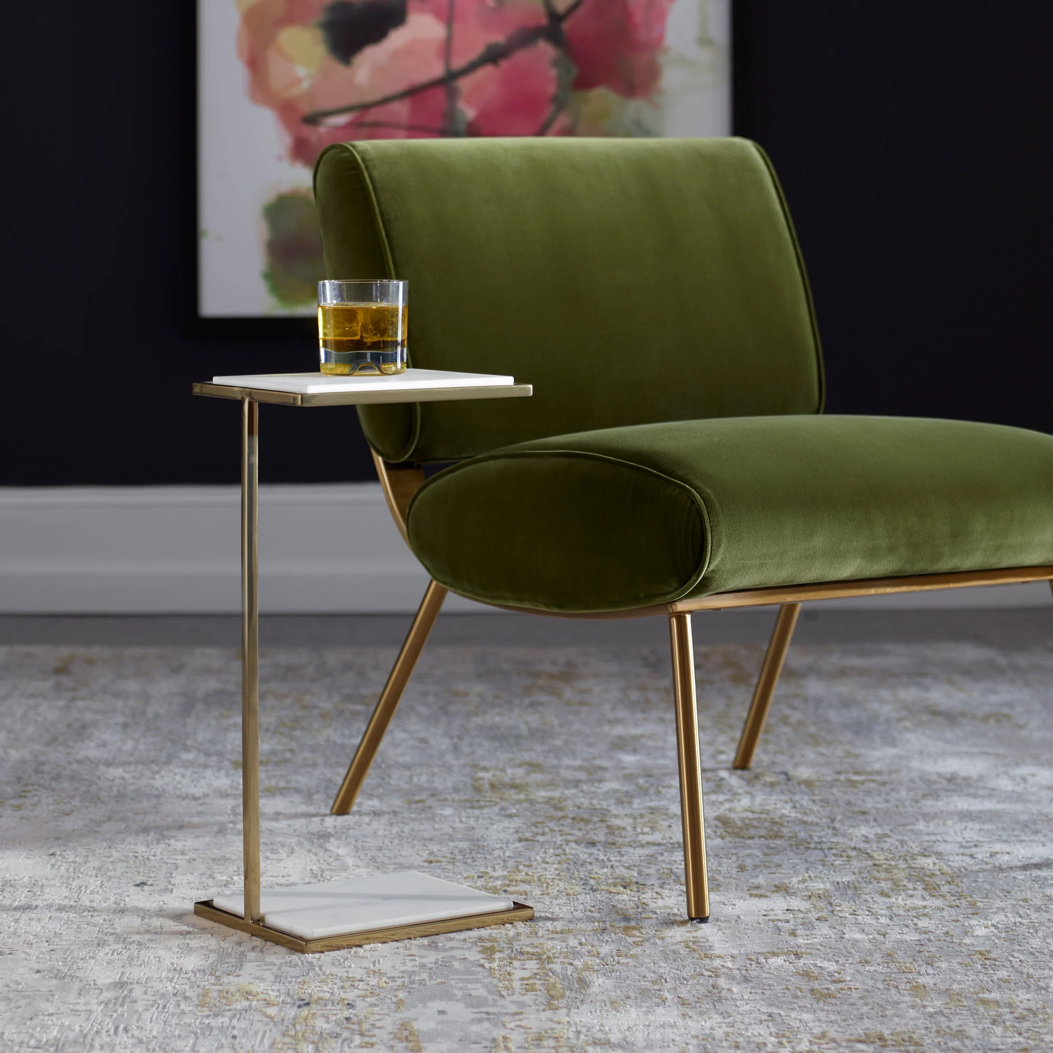 Uttermost Elevate White Marble Drink Table - Image 2