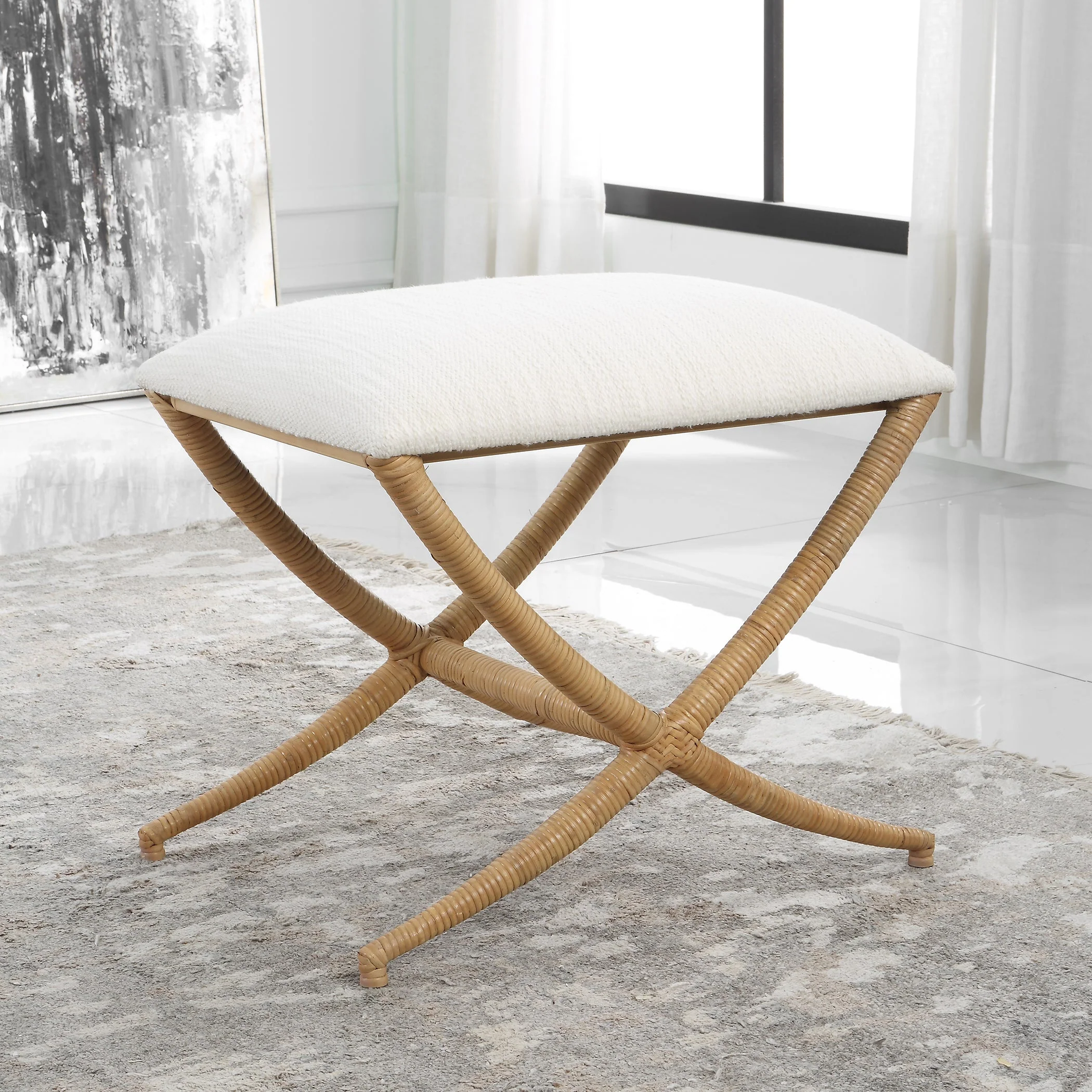 Uttermost Expedition White Fabric Small Bench - Image 2