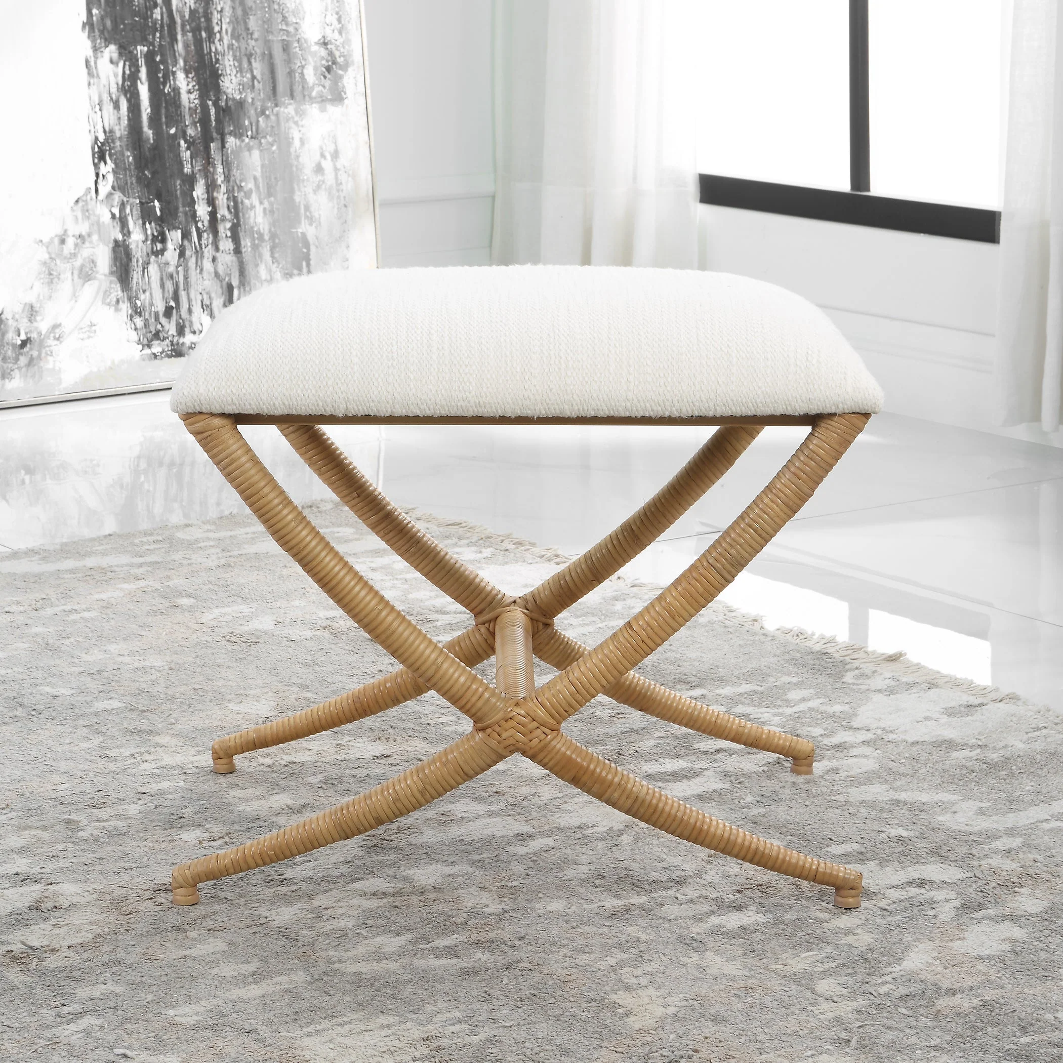 Uttermost Expedition White Fabric Small Bench - Image 4