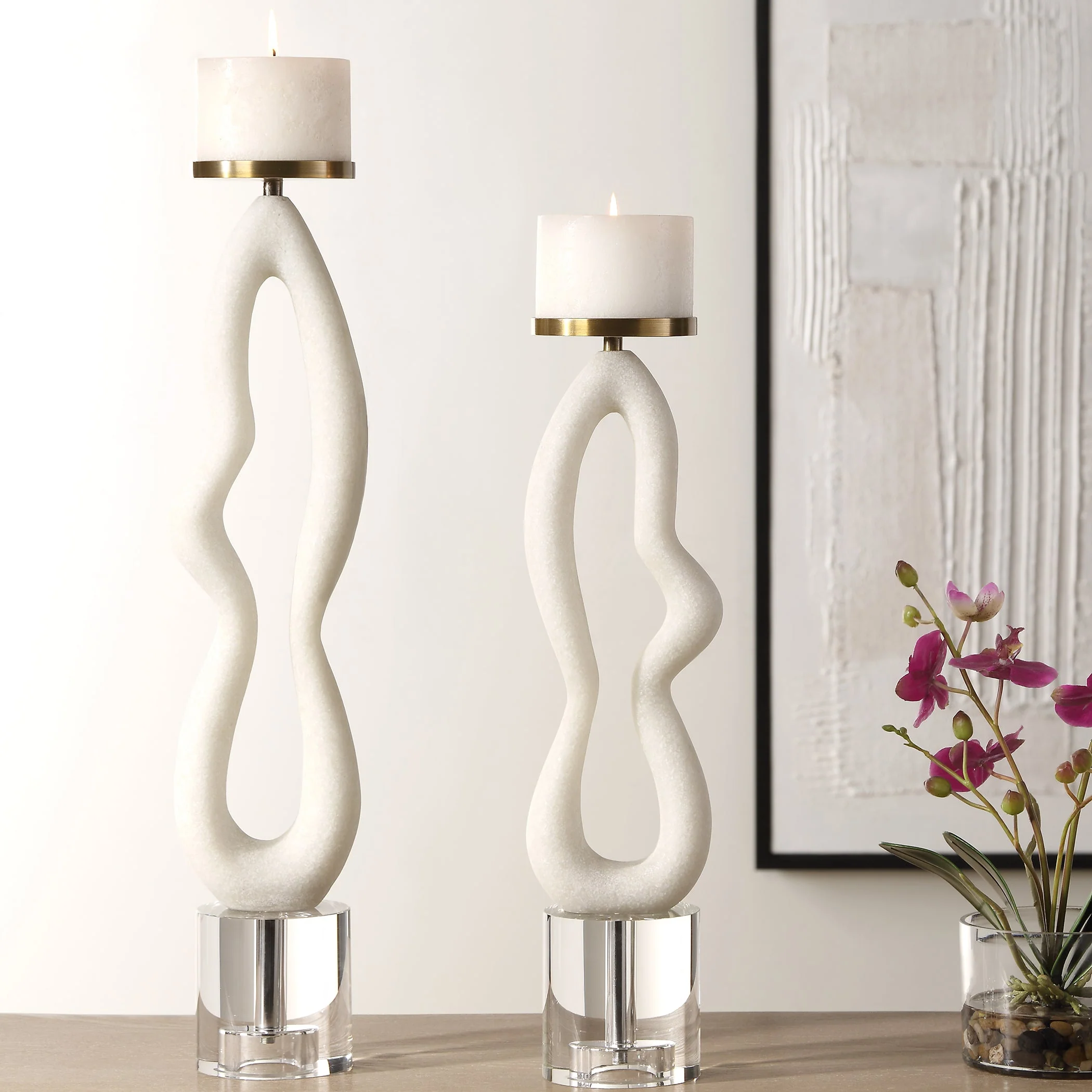 Uttermost Feamelo Ivory Stone Candleholders, S/2 - Image 2