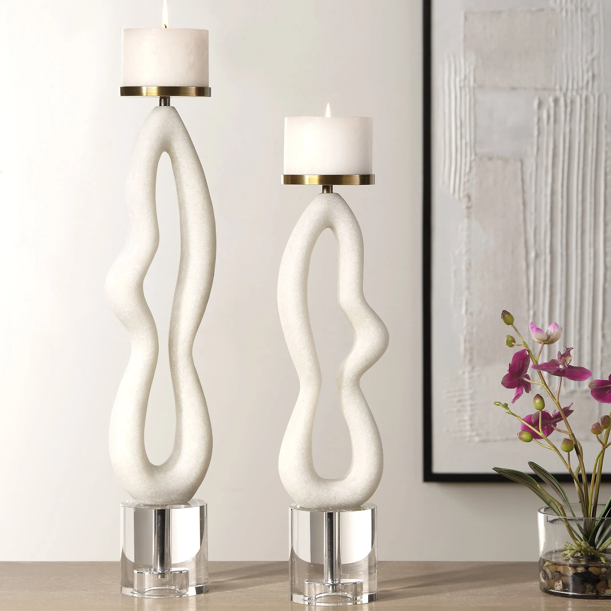 Uttermost Feamelo Ivory Stone Candleholders, S/2 - Image 3