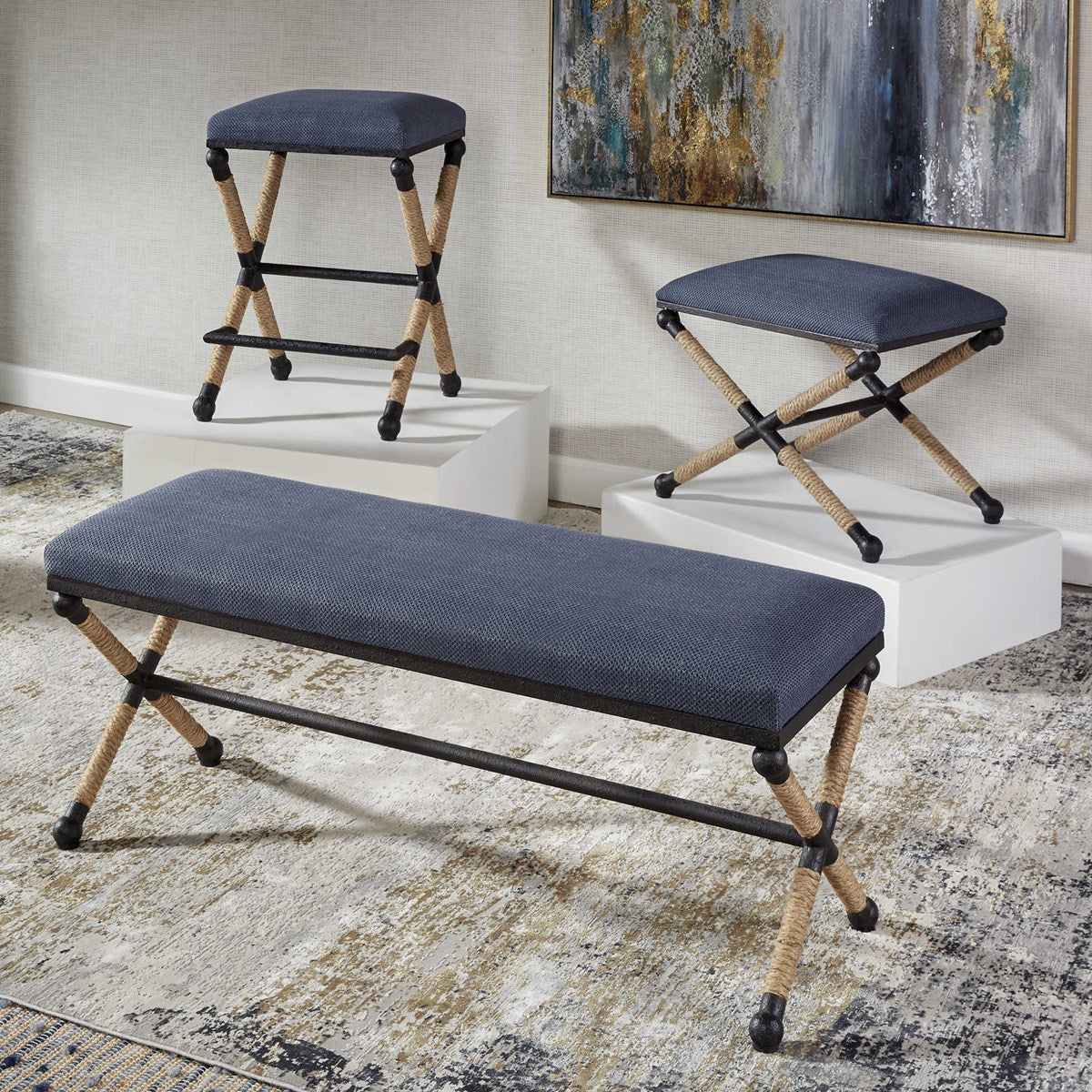 Uttermost Firth Bench, Navy - Image 4