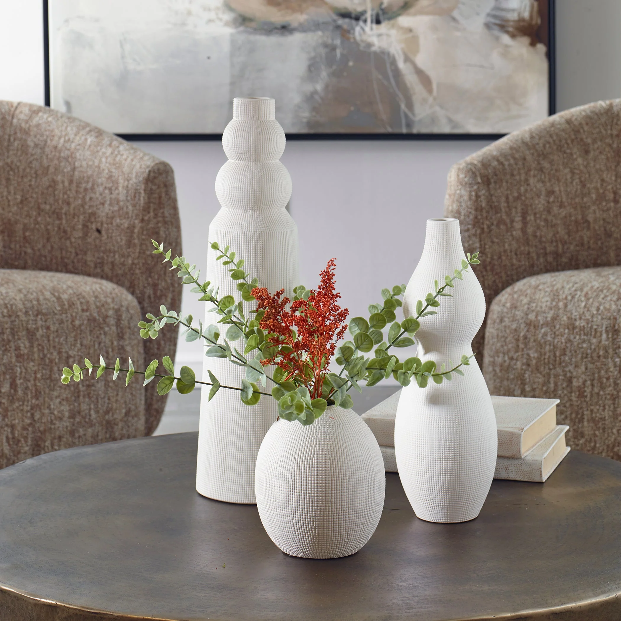 Uttermost Forma White Ceramic Vases, Set/3 - Image 2