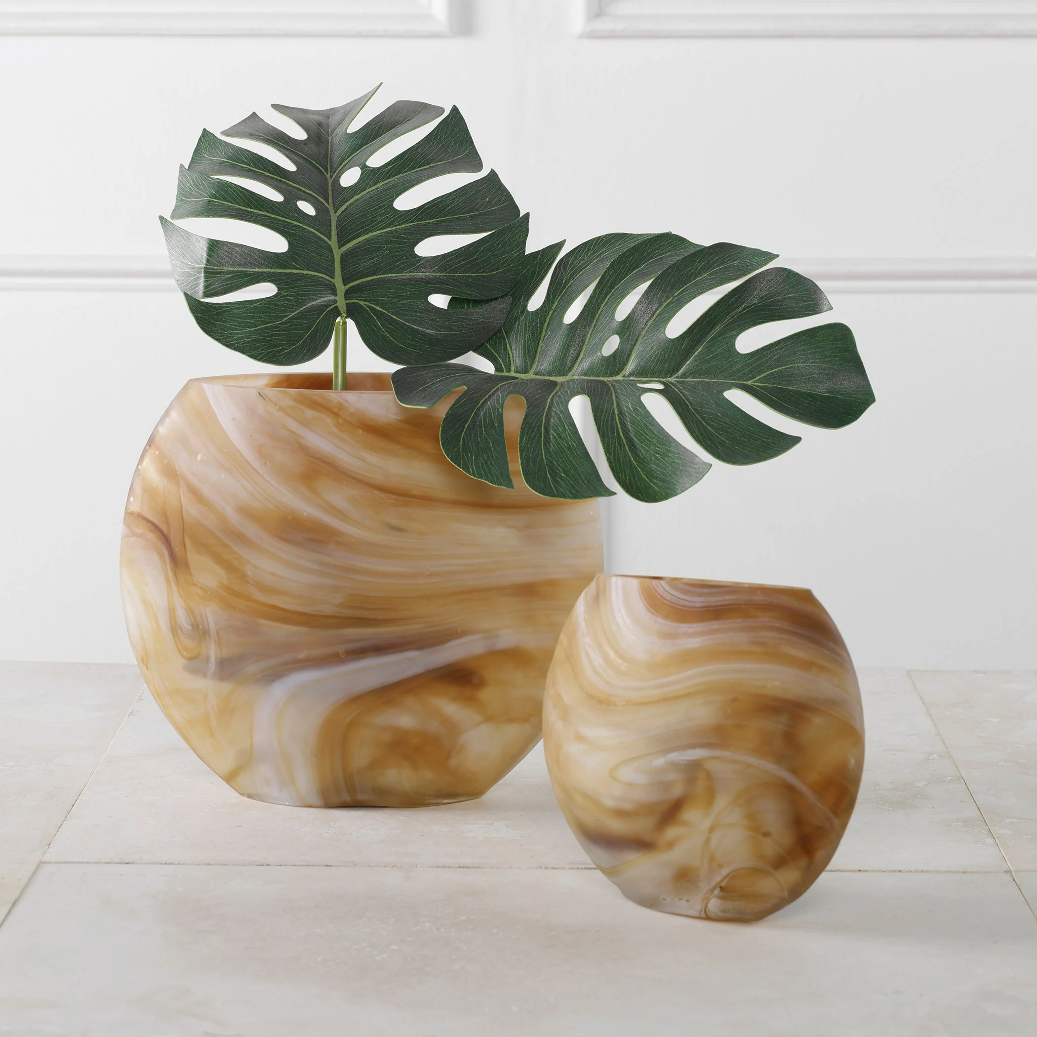 Uttermost Fusion Swirled Caramel & Ivory Vases, Set/2 - Image 2