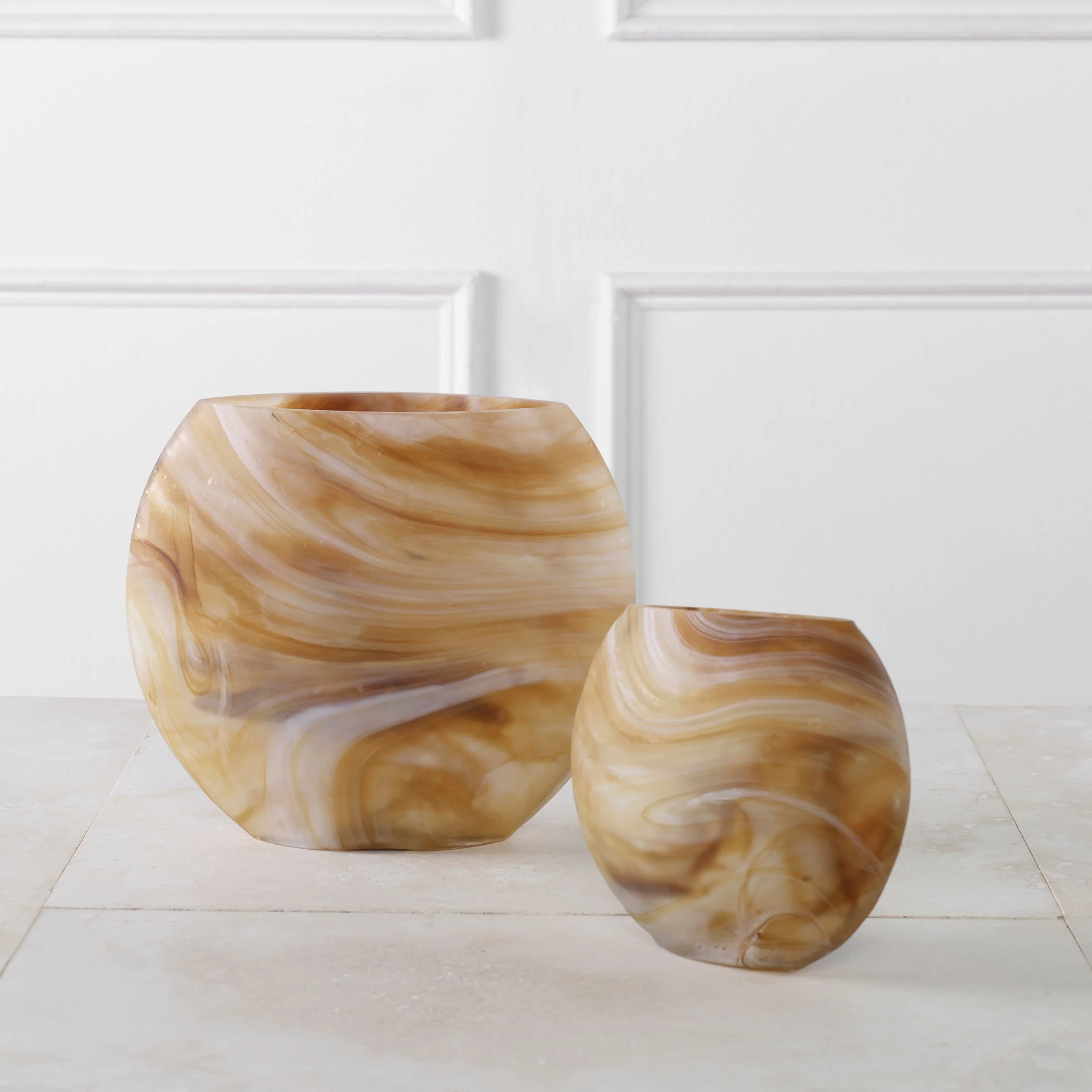 Uttermost Fusion Swirled Caramel & Ivory Vases, Set/2 - Image 3