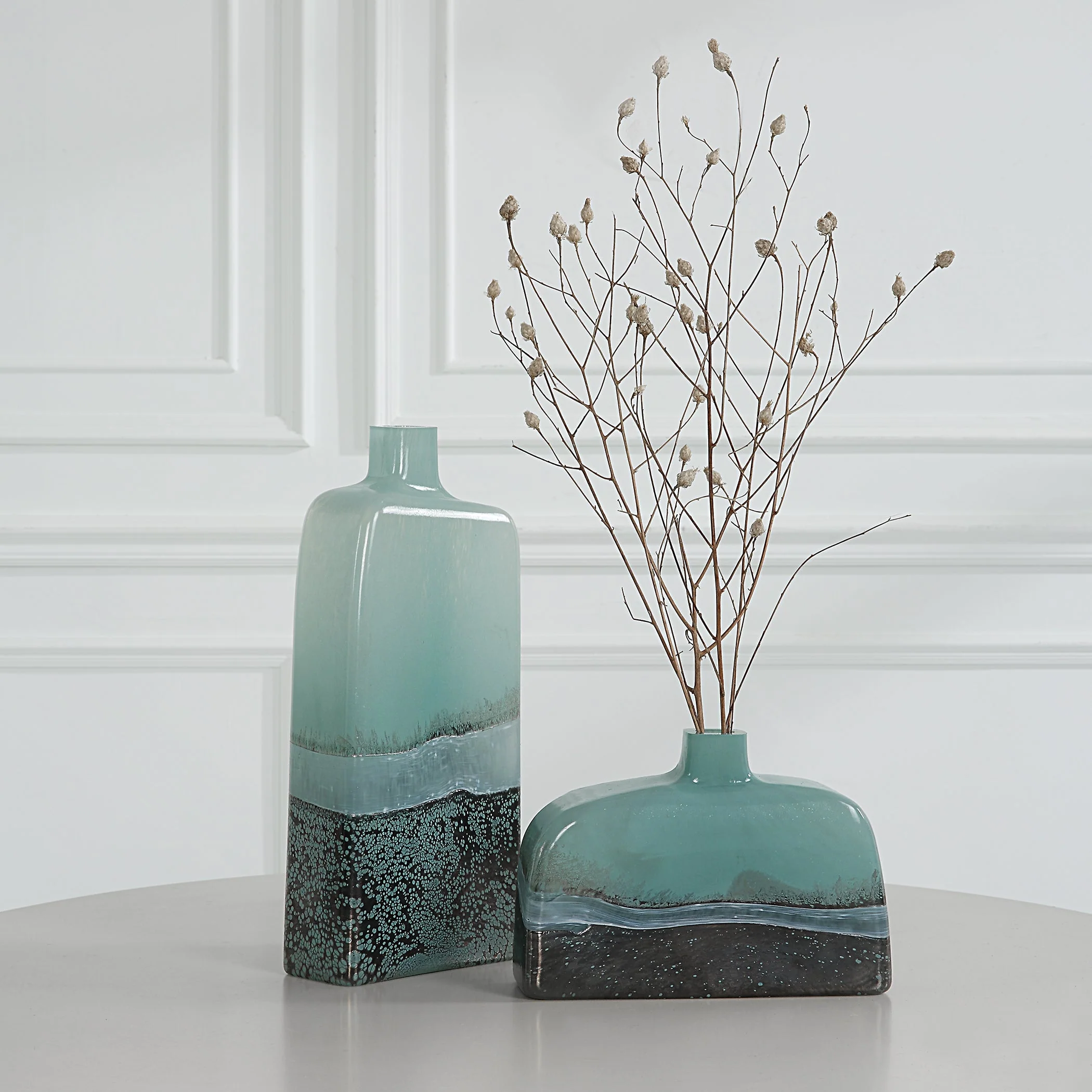 Uttermost Fuze Aqua & Bronze Vases, Set Of 2 - Image 2