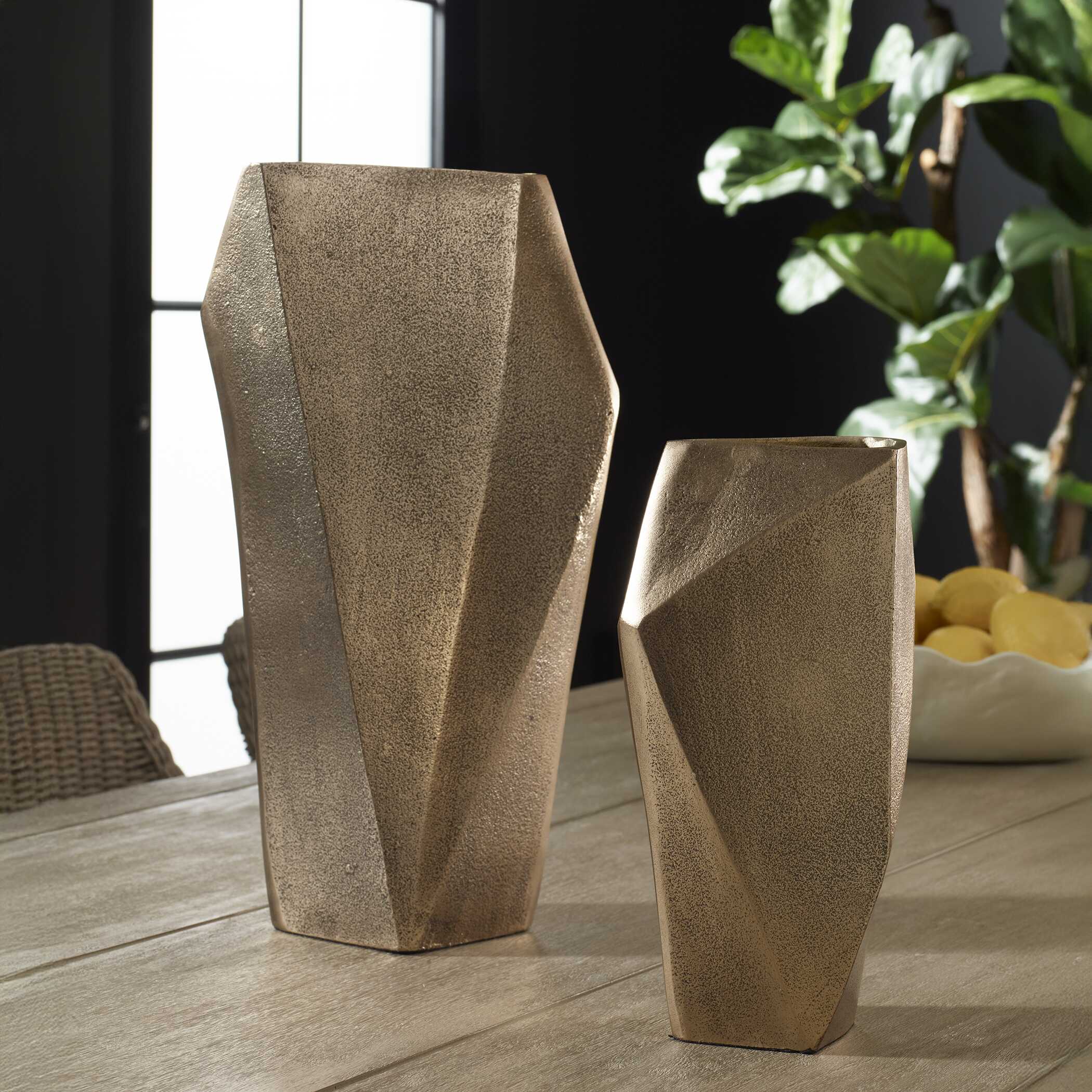 Uttermost GeoForm Indoor-Outdoor Brass Vases Set/2 - Image 2