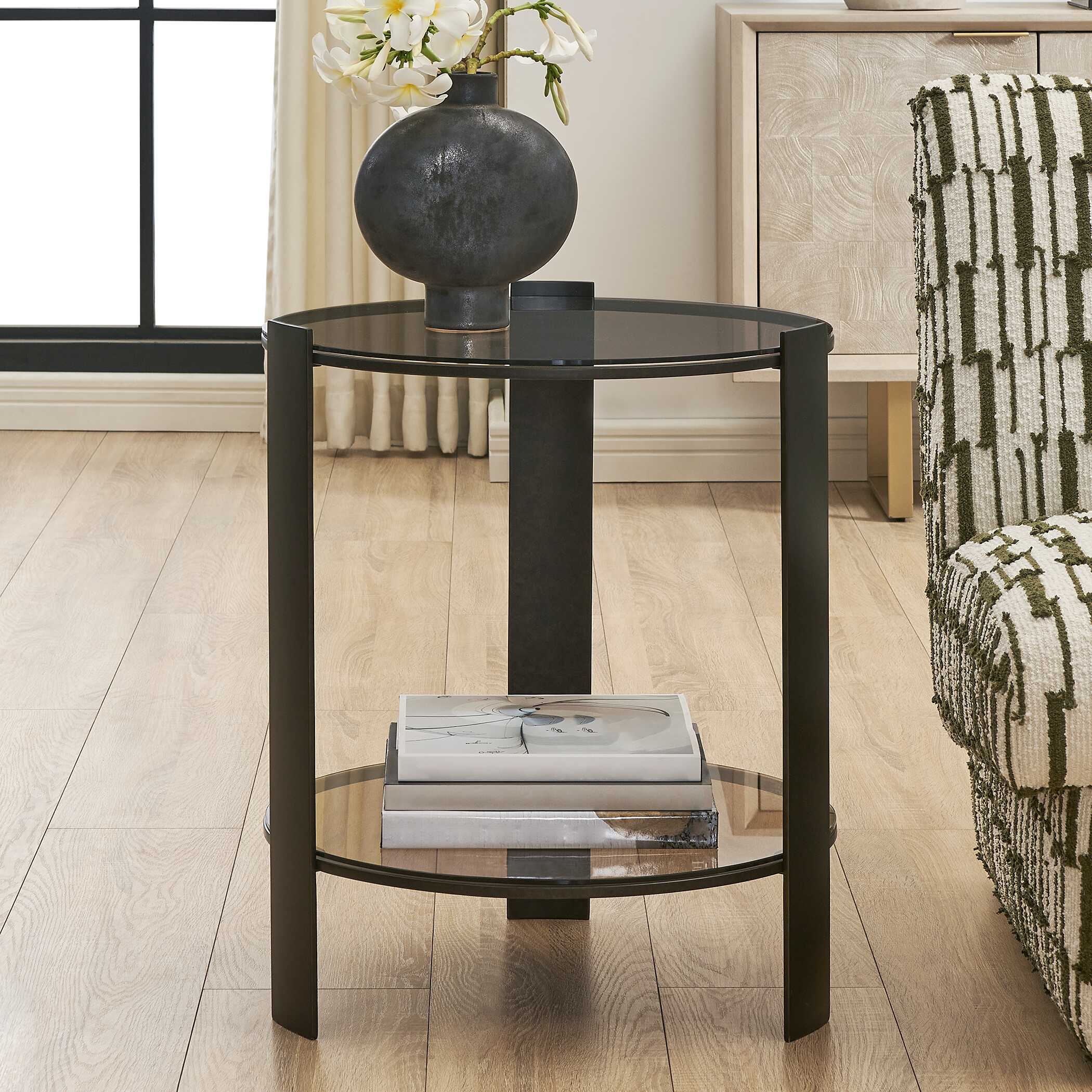 Uttermost Hanson Bronze & Dark Glass Side Table - Image 2