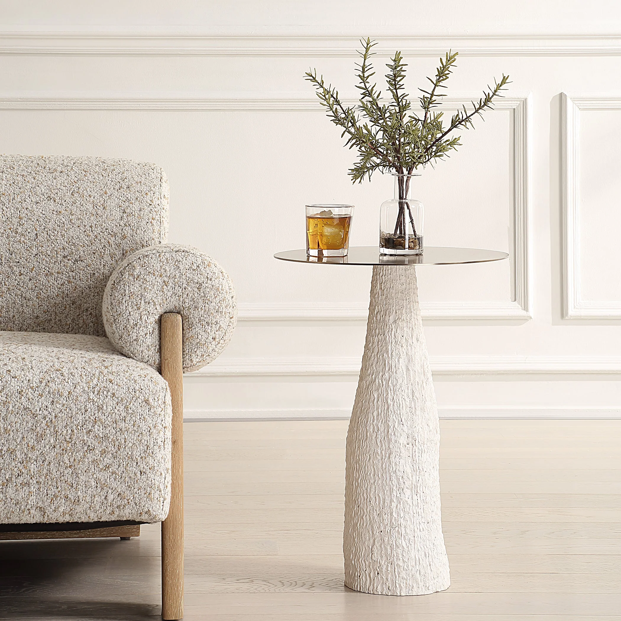 Uttermost Hollen White Stone Accent Table - Image 2