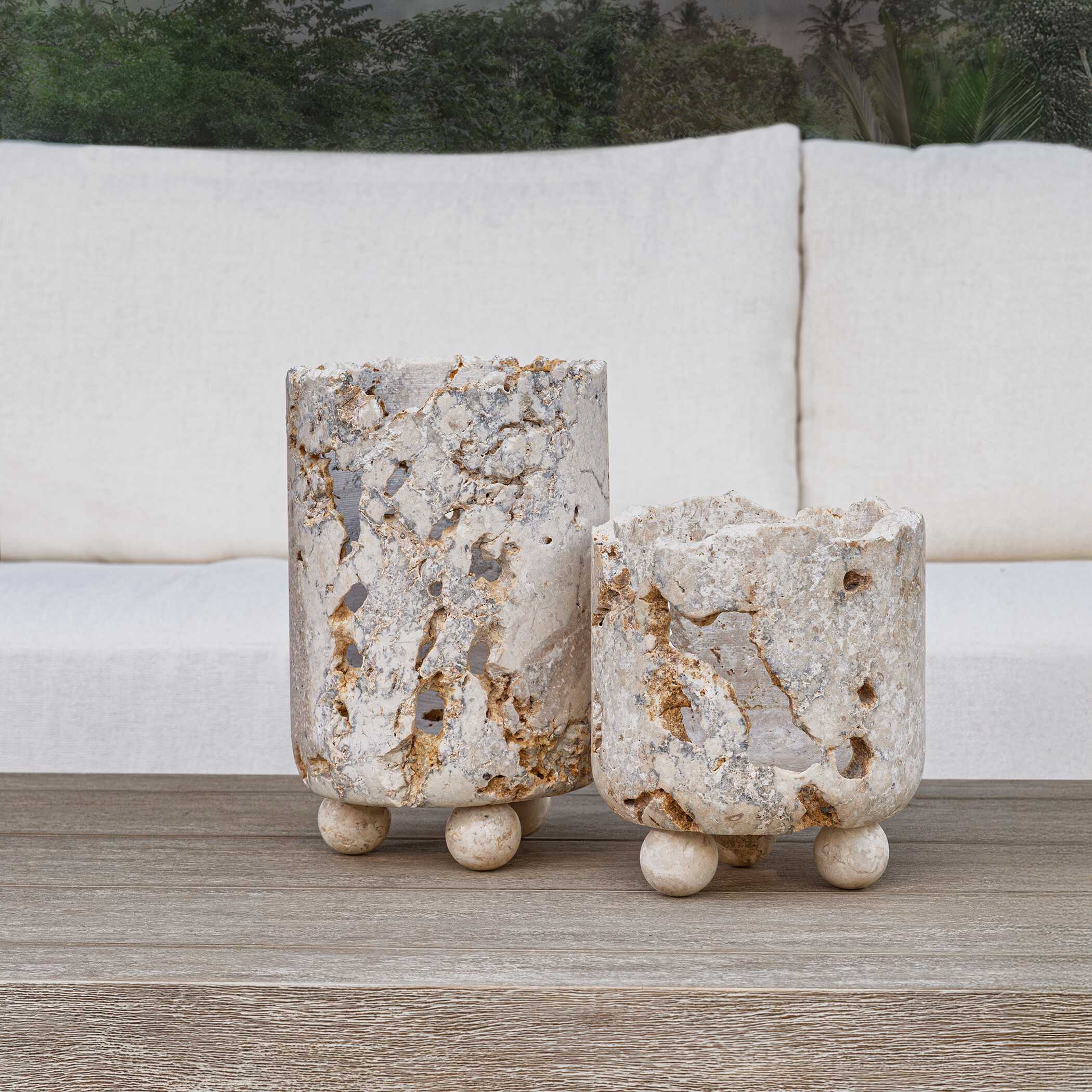 Uttermost Indoor-Outdoor Quarried Stone Candleholders, S/2 - Image 6