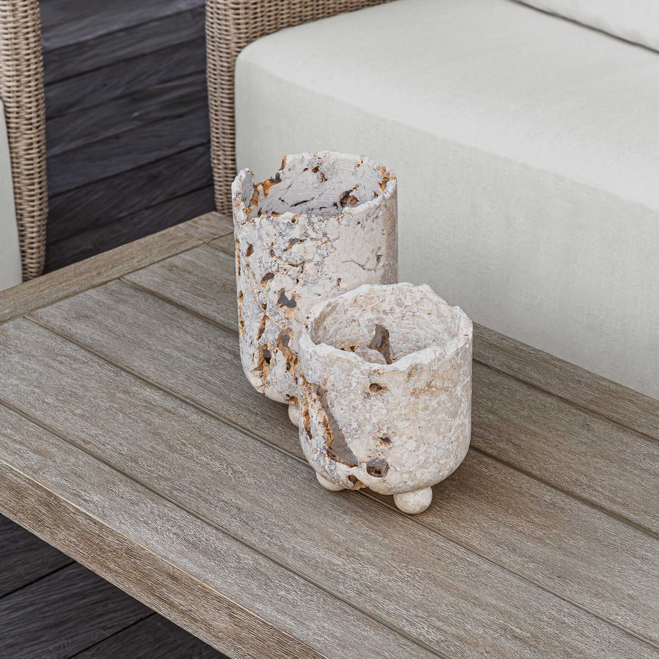 Uttermost Indoor-Outdoor Quarried Stone Candleholders, S/2 - Image 9