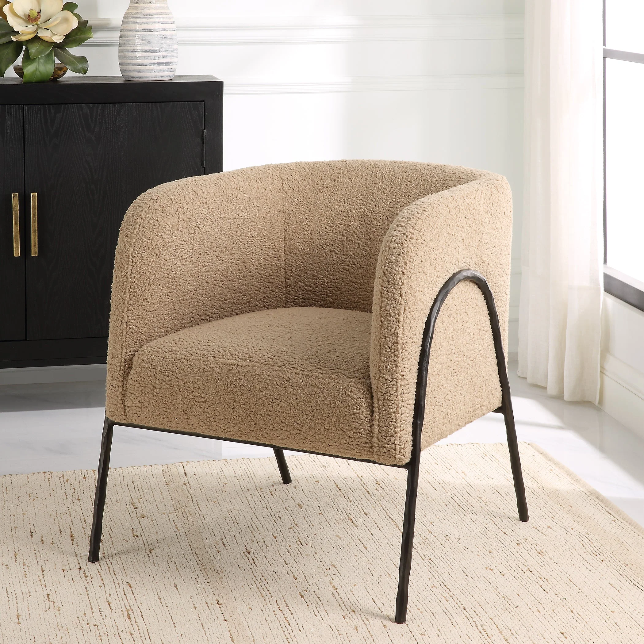 Uttermost Jacobsen Tan Shearling Barrel Chair - Image 2