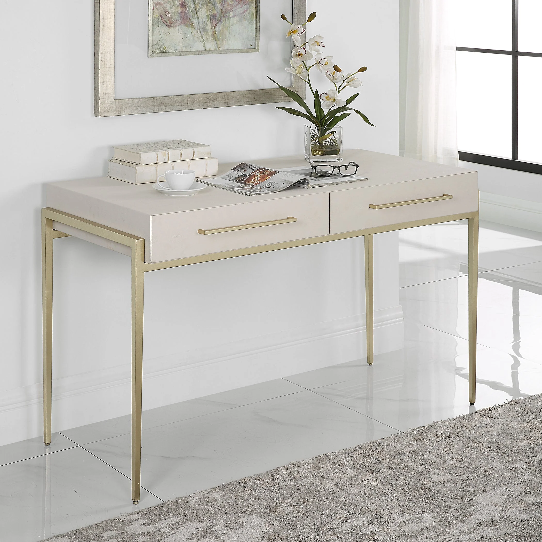 Uttermost Jewel Modern White Desk - Image 2
