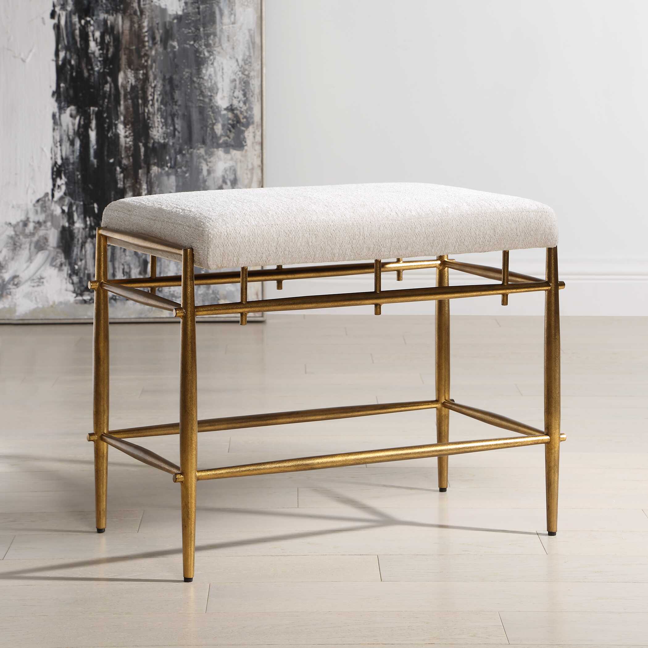 Uttermost Karleen Plush White Small Brass Bench - Image 2