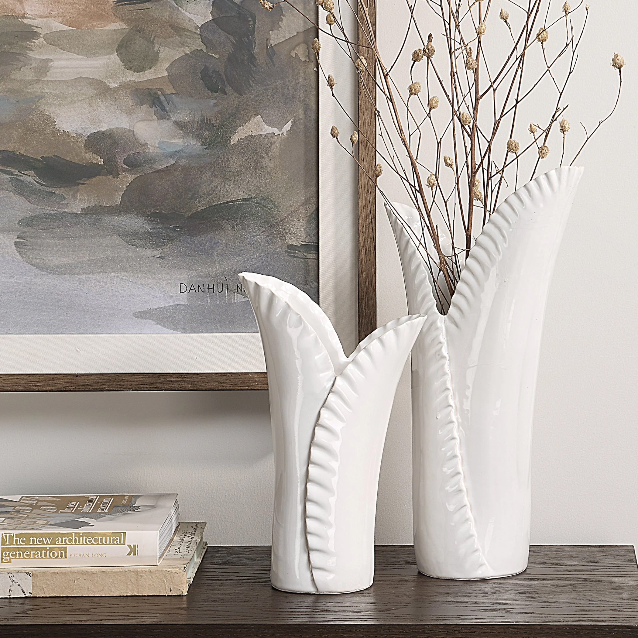 Uttermost Leafscape White Vases Set/2 - Image 2