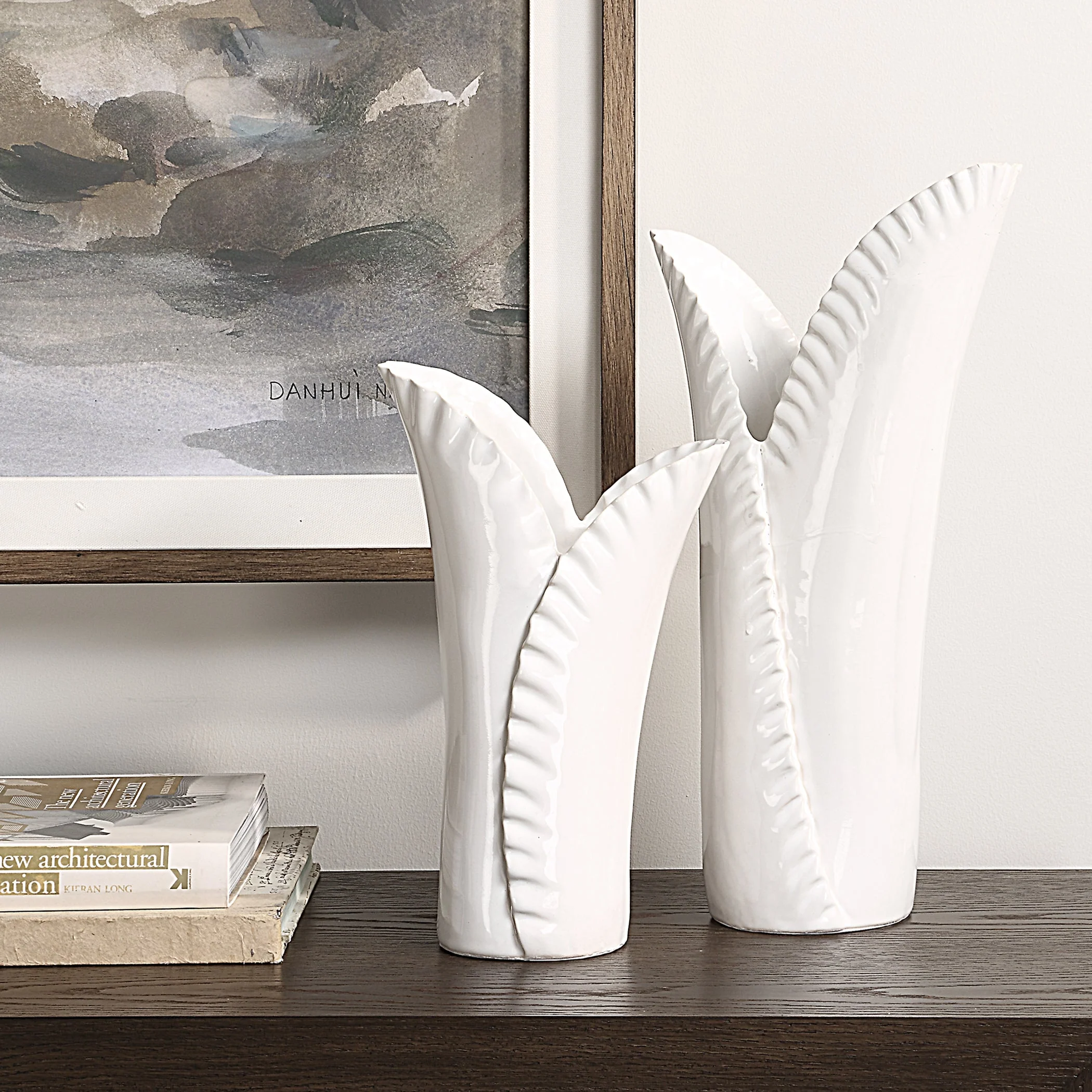 Uttermost Leafscape White Vases Set/2 - Image 3