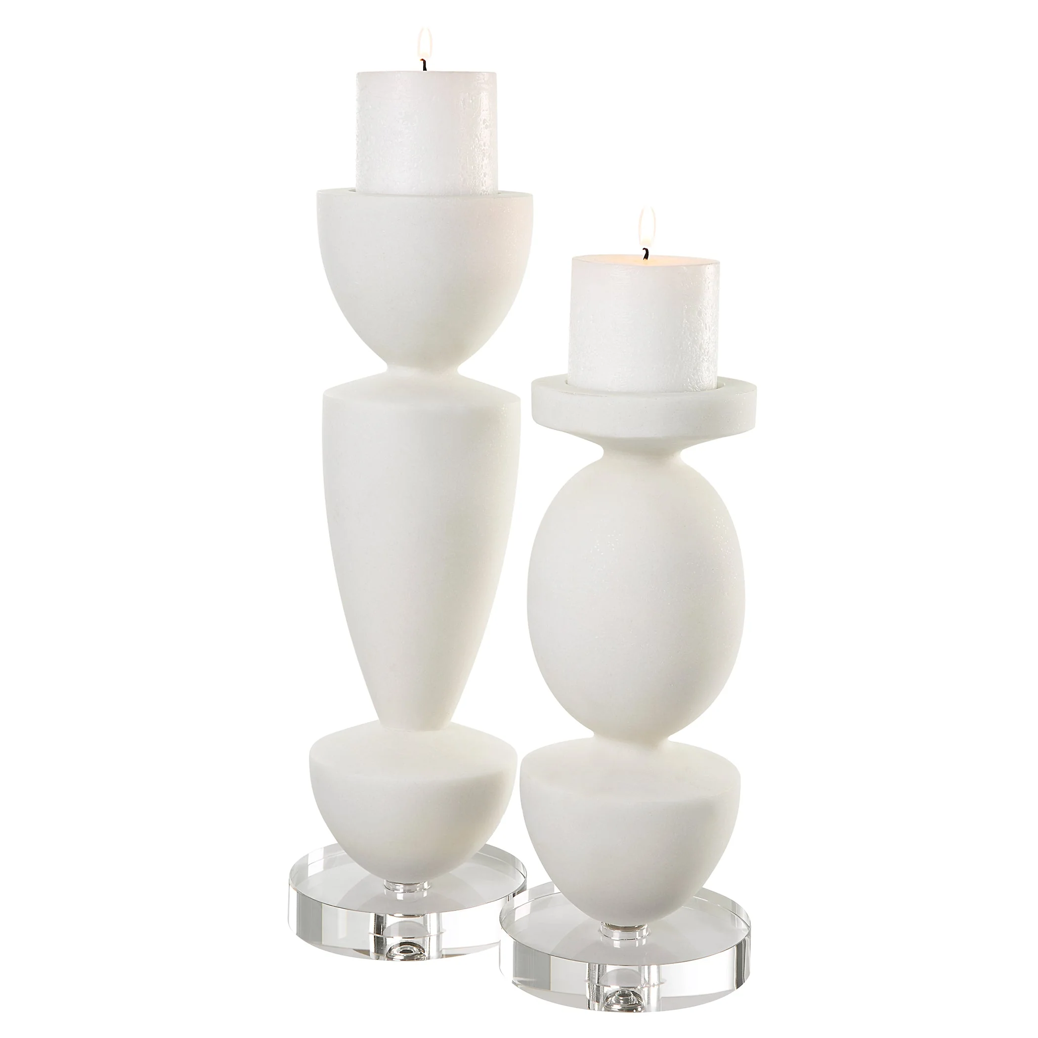 Uttermost Lido White Stone Candleholders, Set/2
