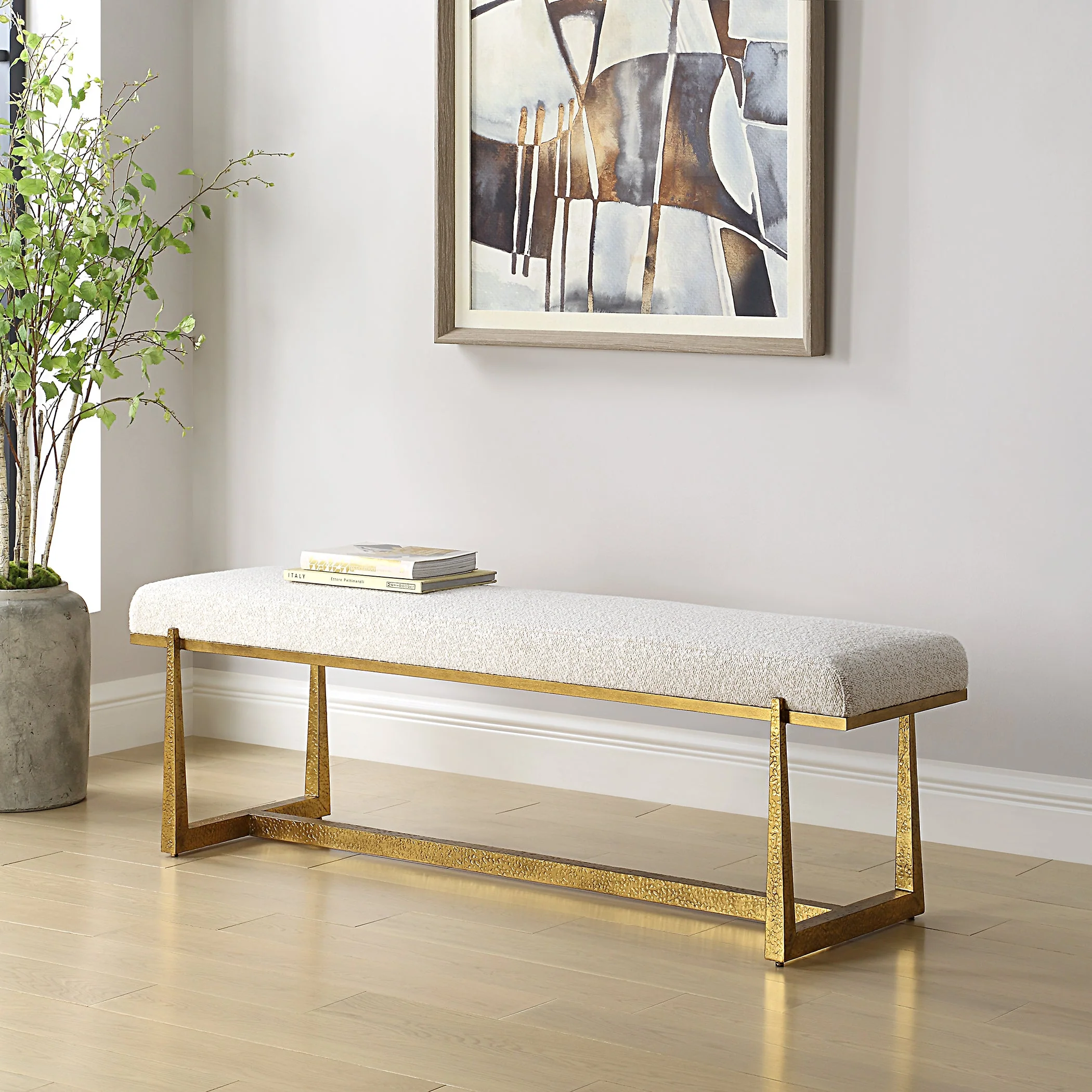 Uttermost Midas Antique Gold Bench - Image 3