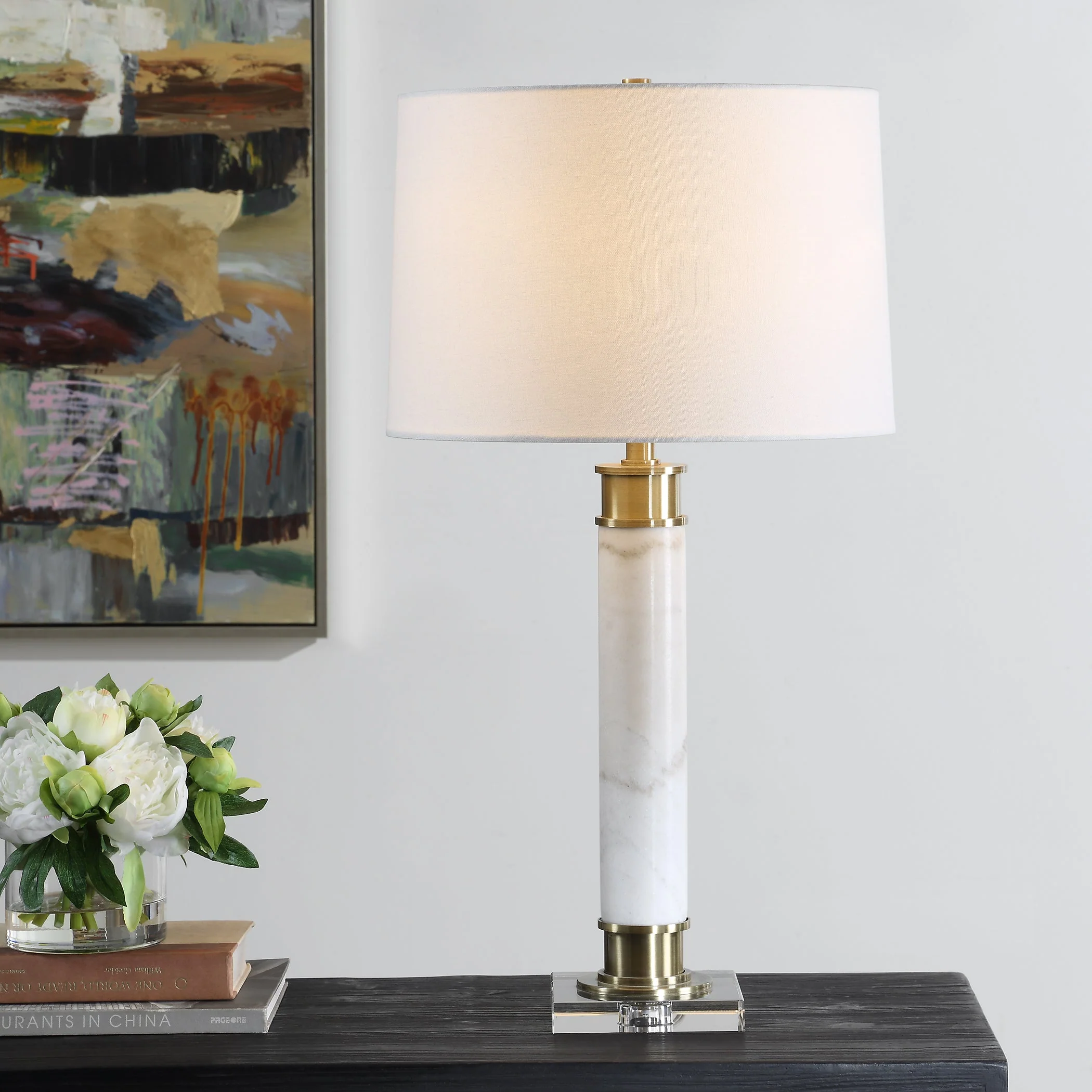 Uttermost Plinth White Marble Table Lamp - Image 2
